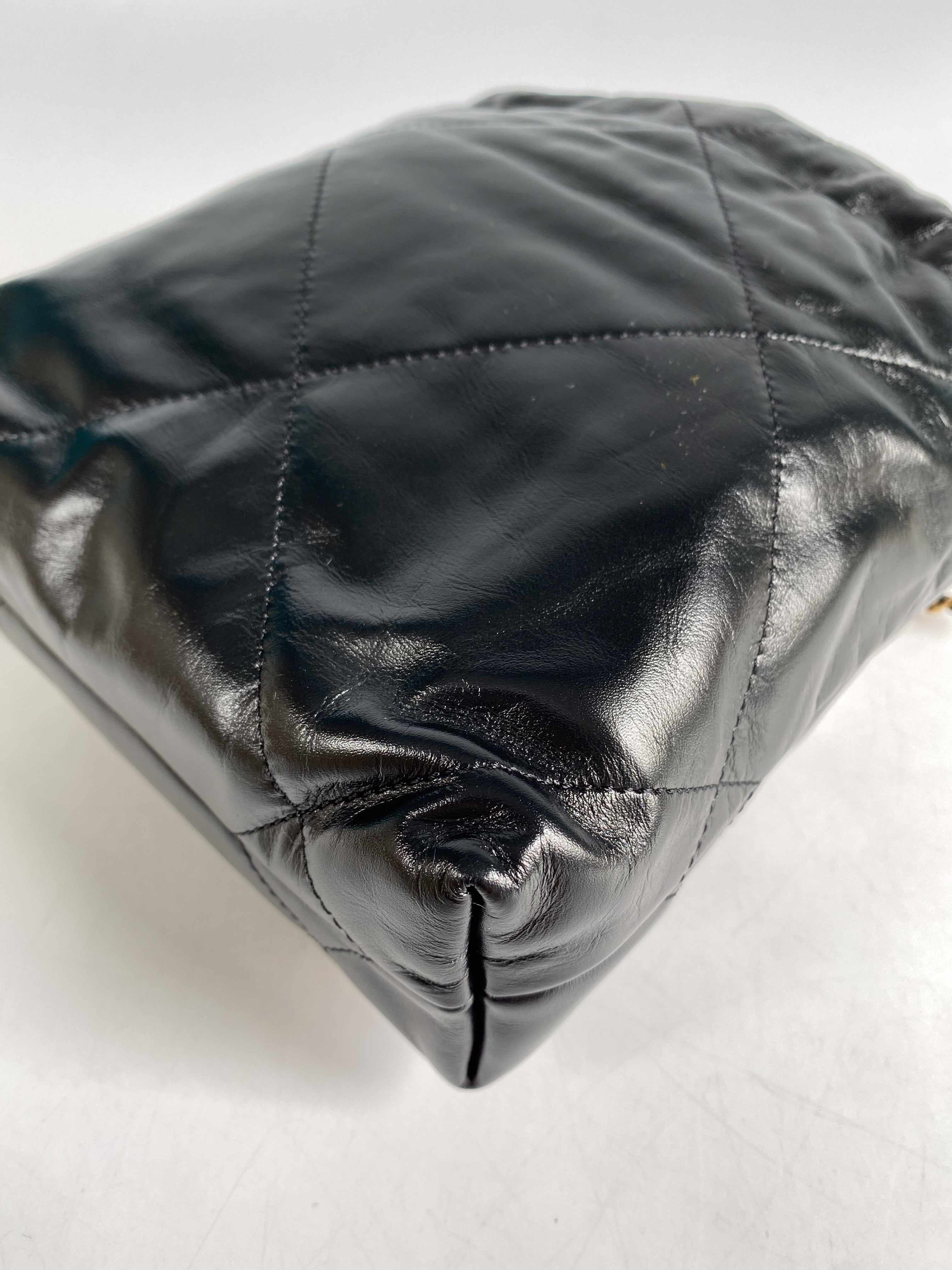 Chanel Mini 22 Black Calfskin Leather and Gold Hardware (Microchip)