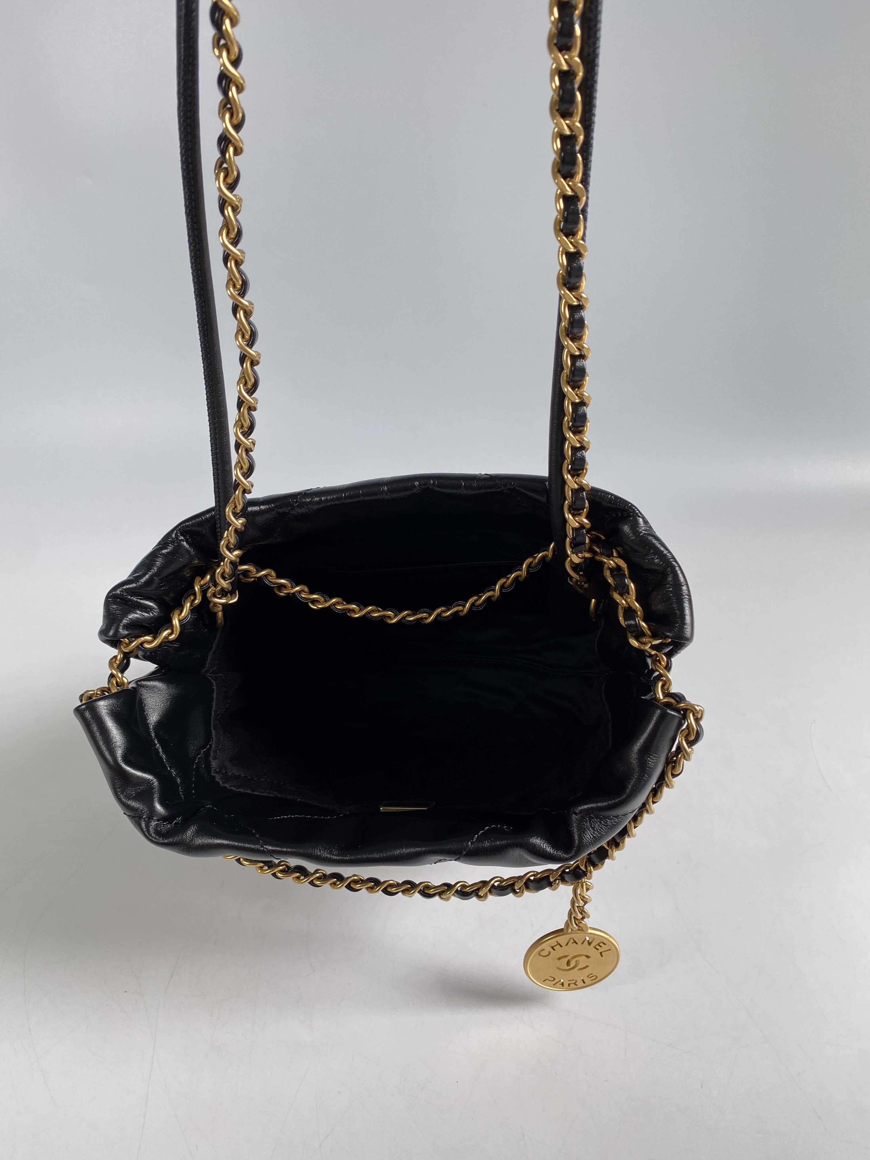 Chanel Mini 22 Black Calfskin Leather and Gold Hardware (Microchip)