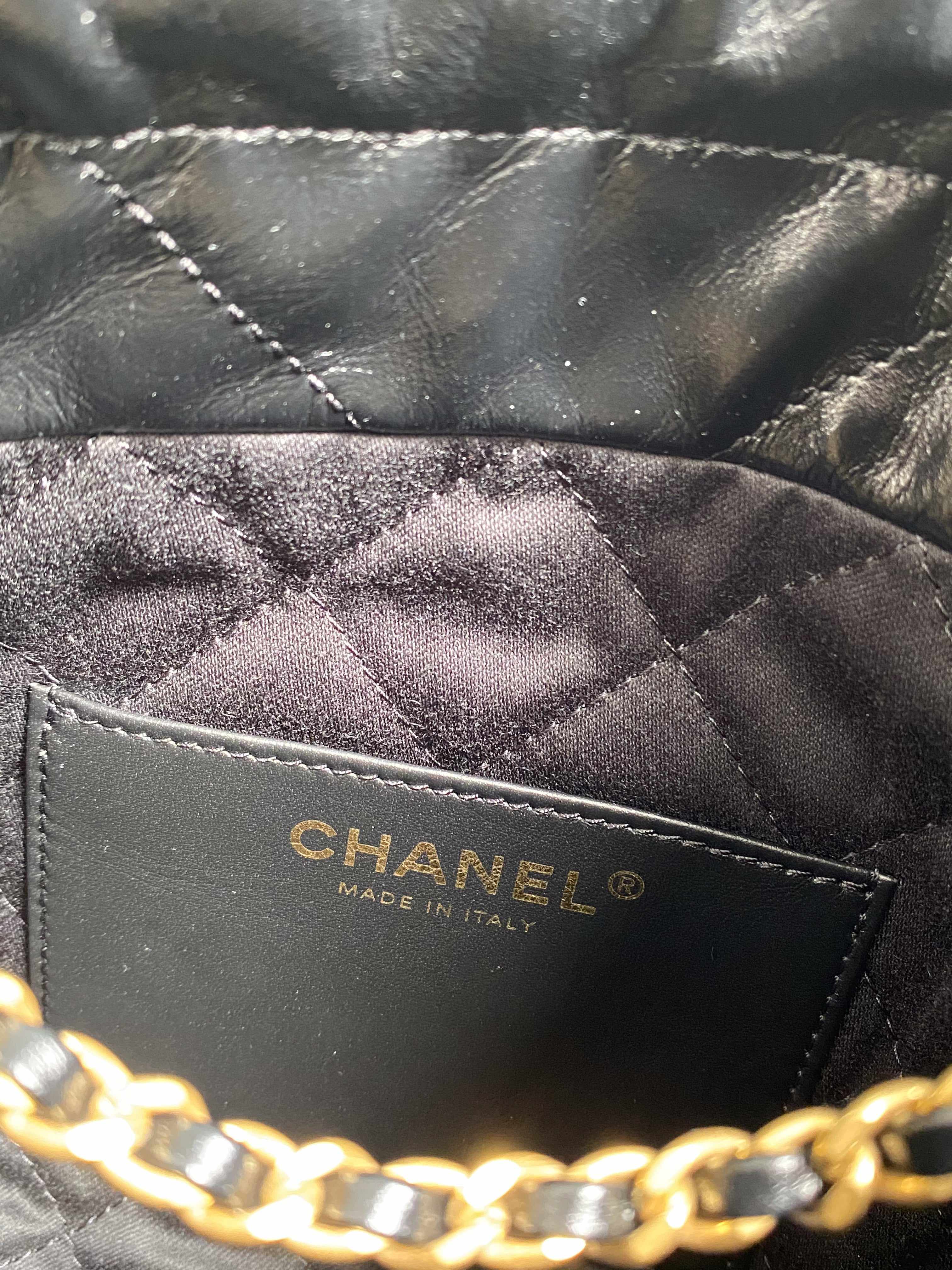 Chanel Mini 22 Black Calfskin Leather and Gold Hardware (Microchip)
