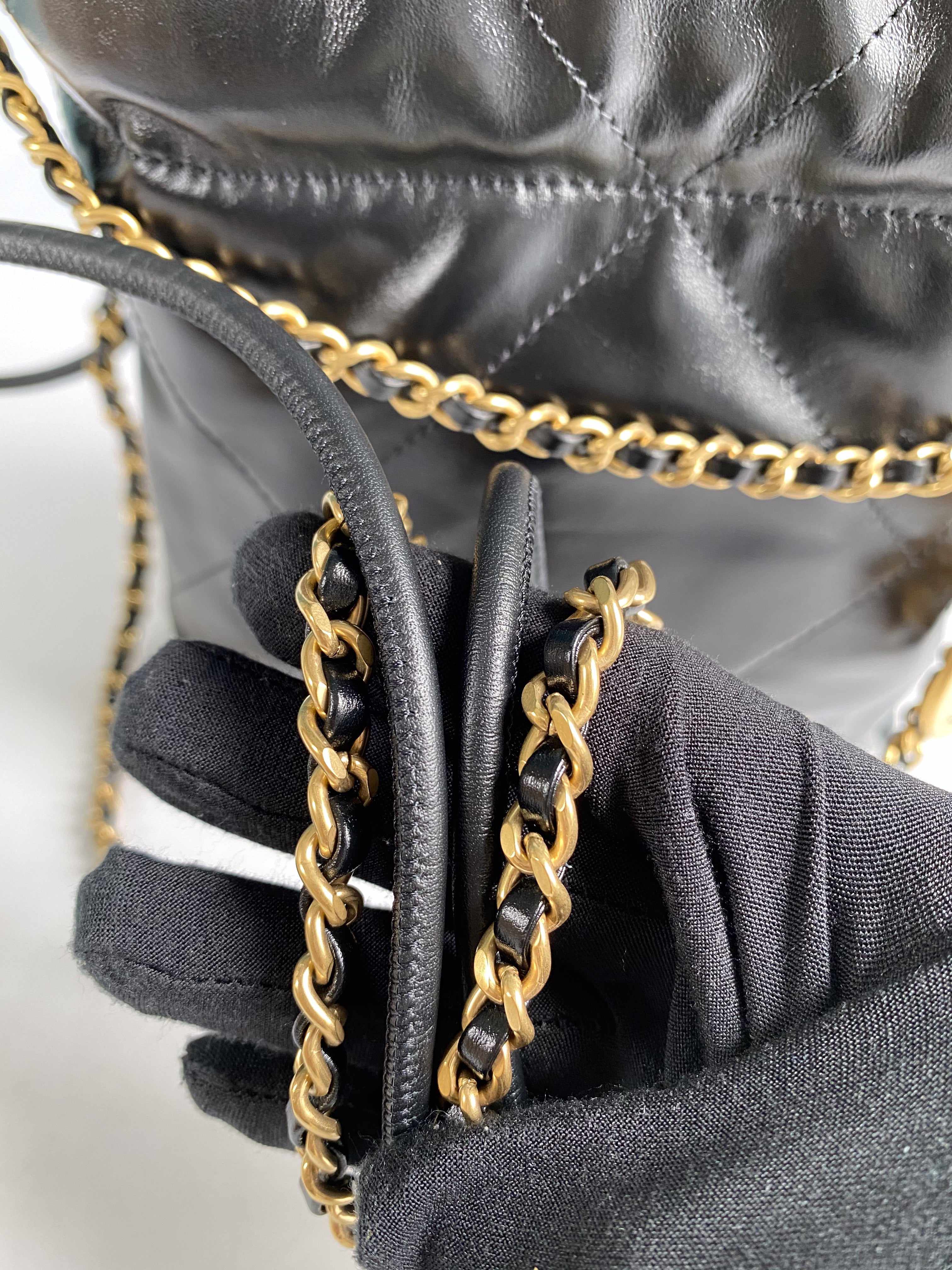 Chanel Mini 22 Black Calfskin Leather and Gold Hardware (Microchip)