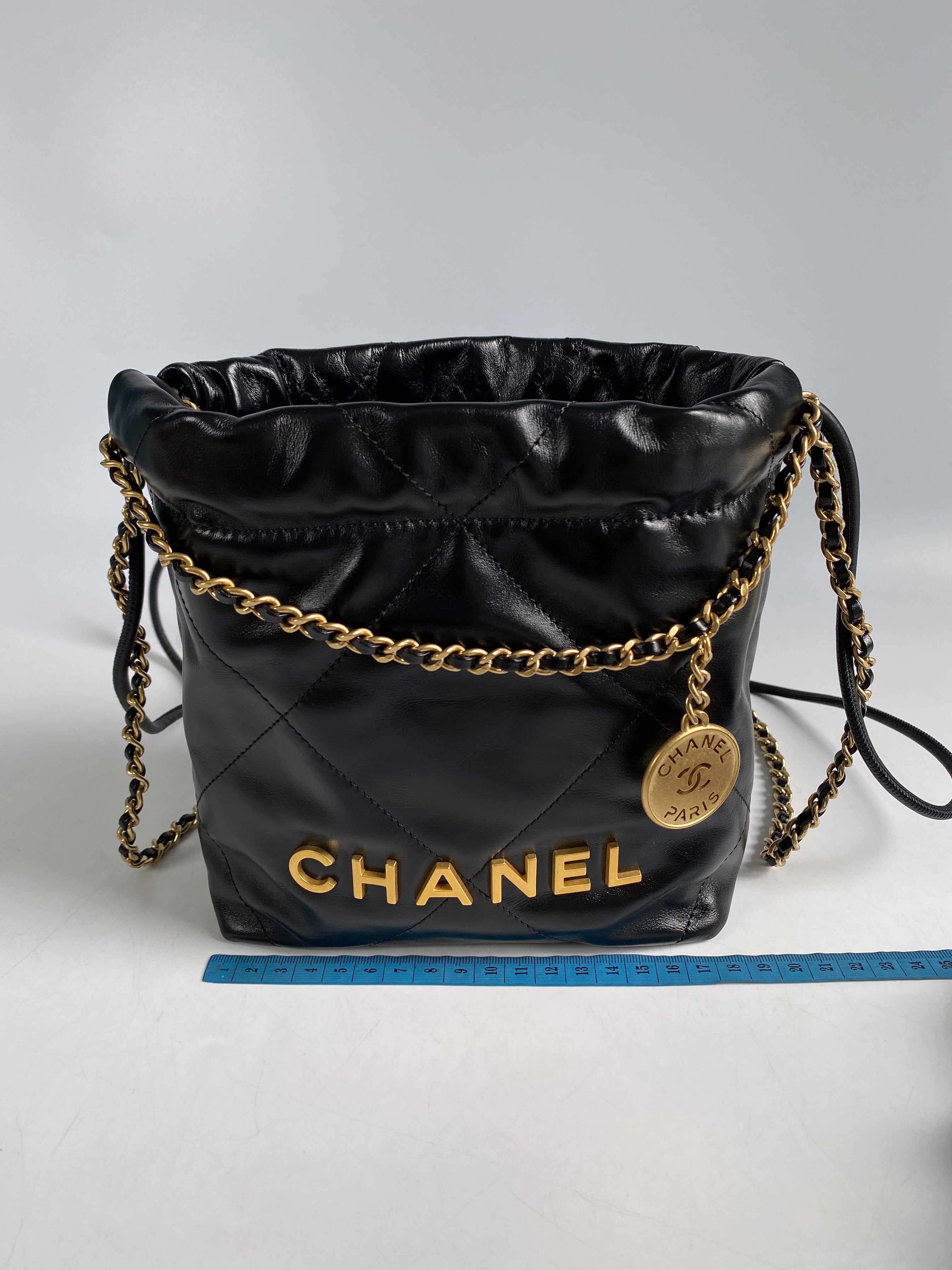 Chanel Mini 22 Black Calfskin Leather and Gold Hardware (Microchip)