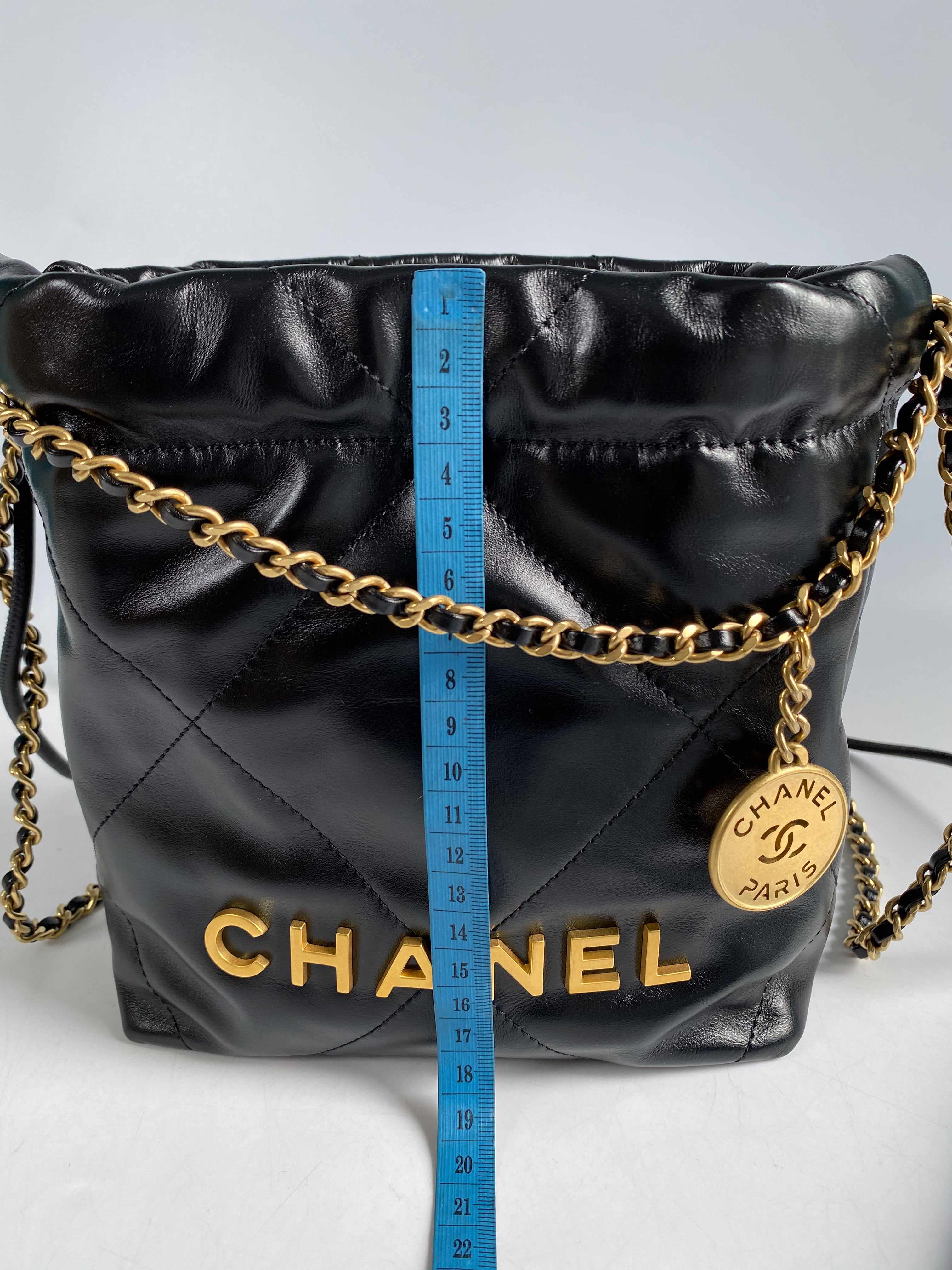 Chanel Mini 22 Black Calfskin Leather and Gold Hardware (Microchip)