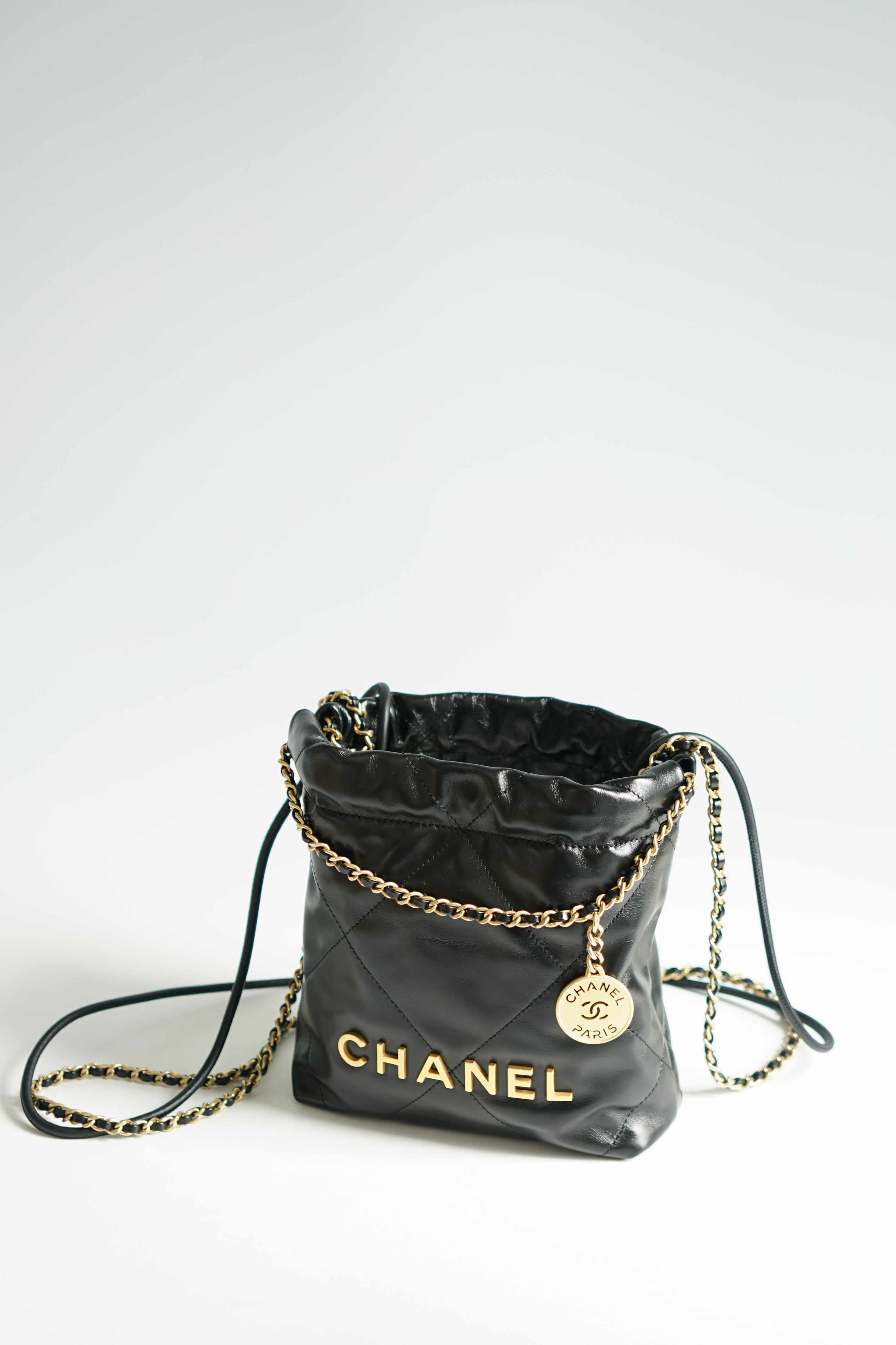 Chanel Mini 22 Black Calfskin Leather and Gold Hardware (Microchip)