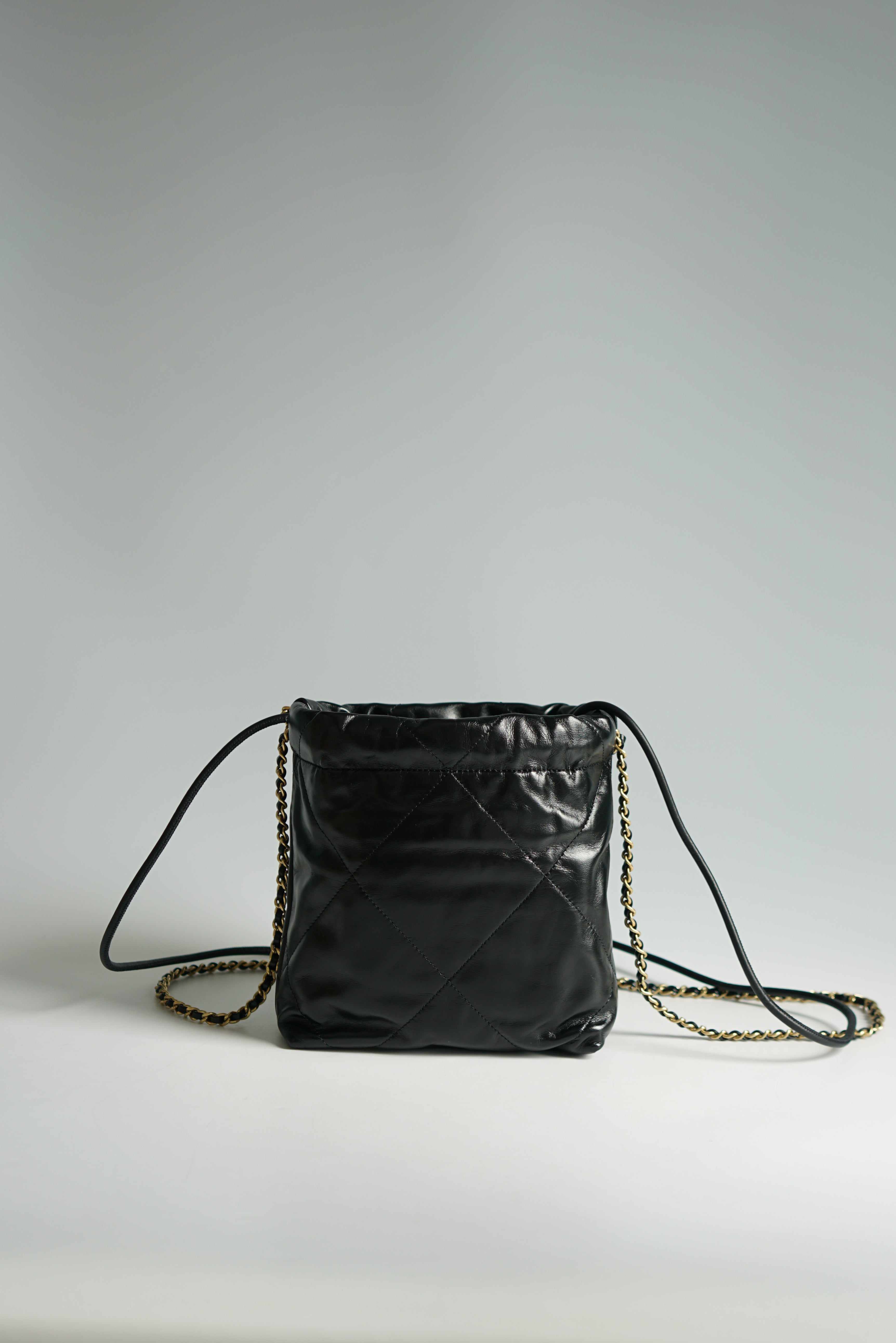 Chanel Mini 22 Black Calfskin Leather and Gold Hardware (Microchip)