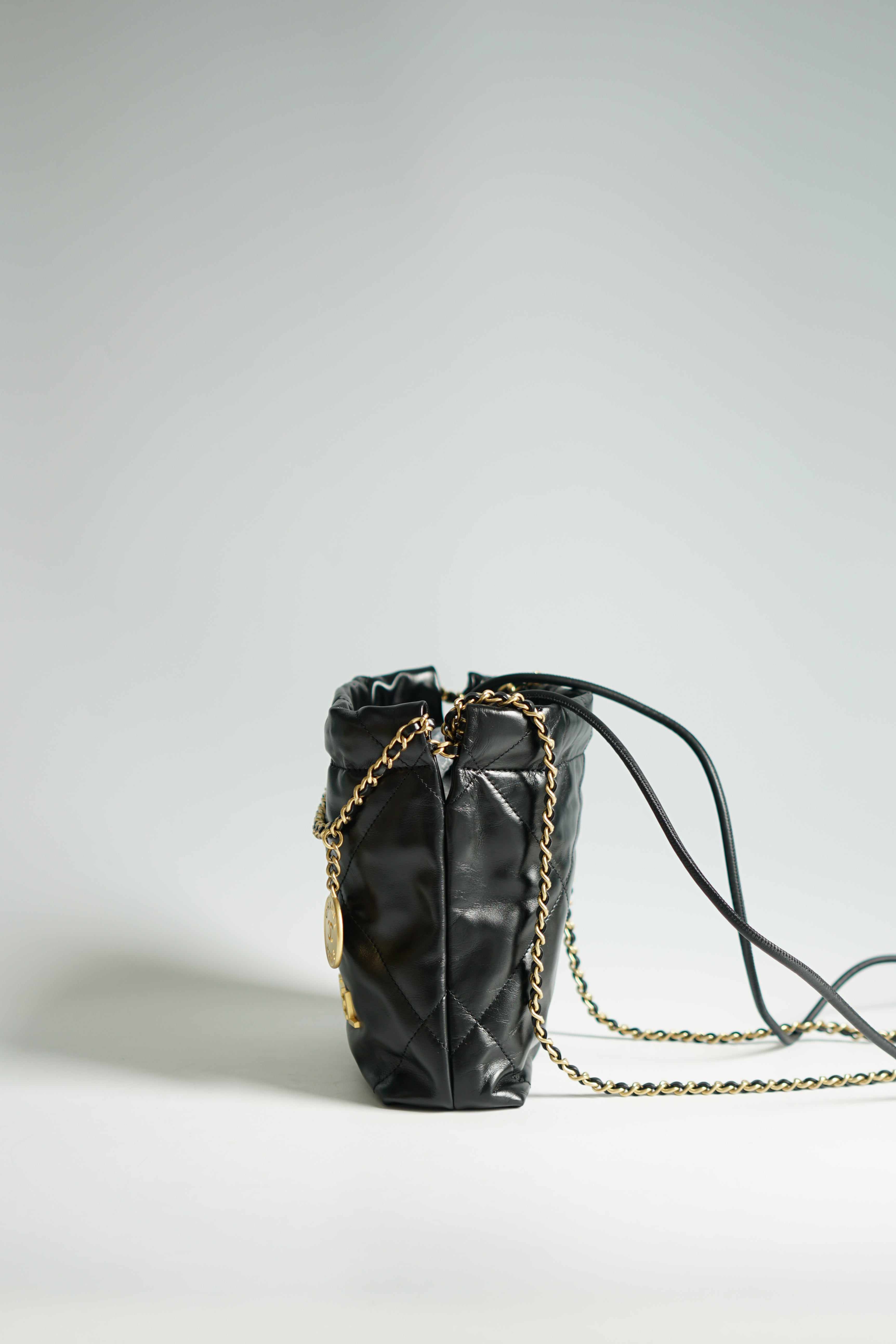Chanel Mini 22 Black Calfskin Leather and Gold Hardware (Microchip)