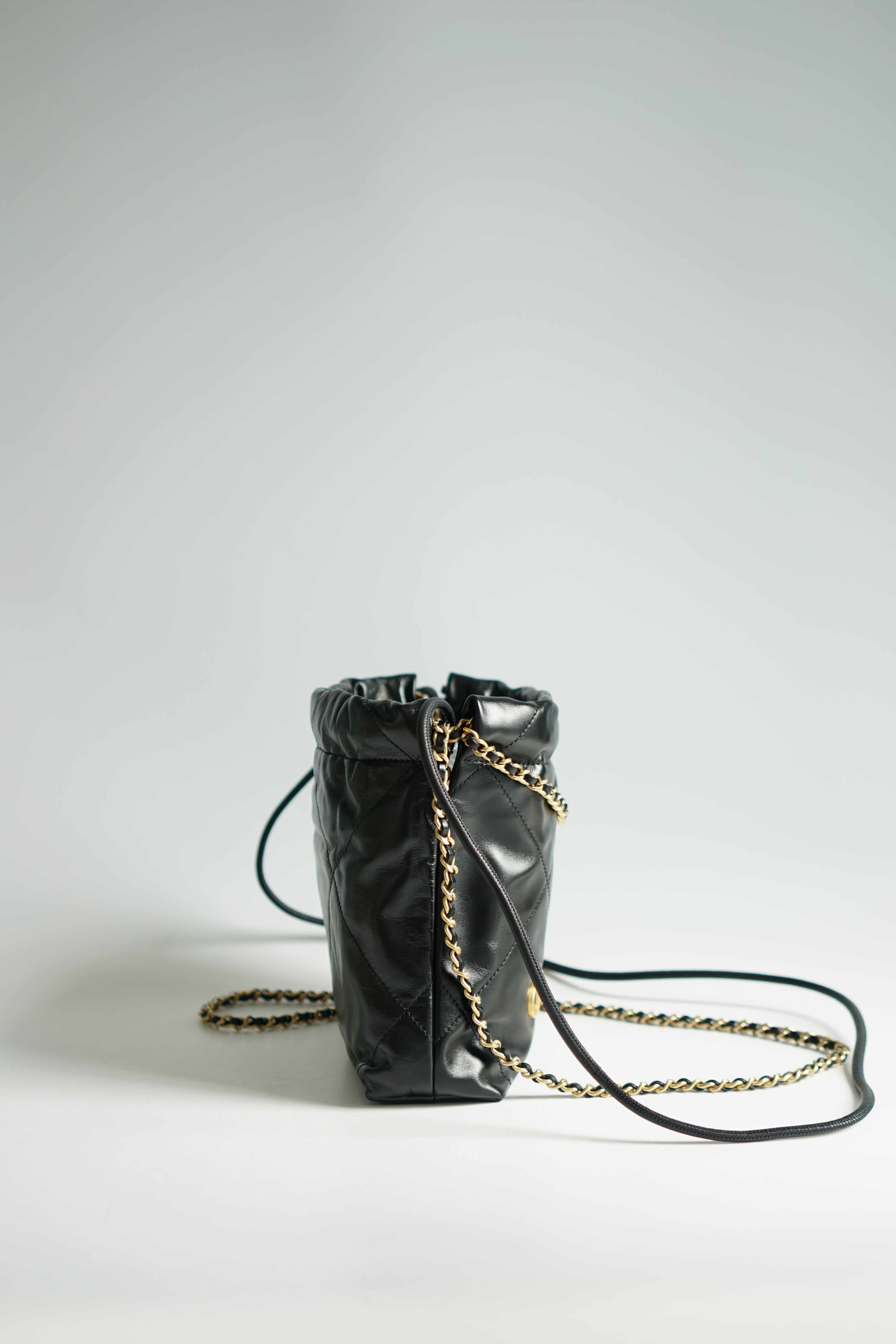 Chanel Mini 22 Black Calfskin Leather and Gold Hardware (Microchip)