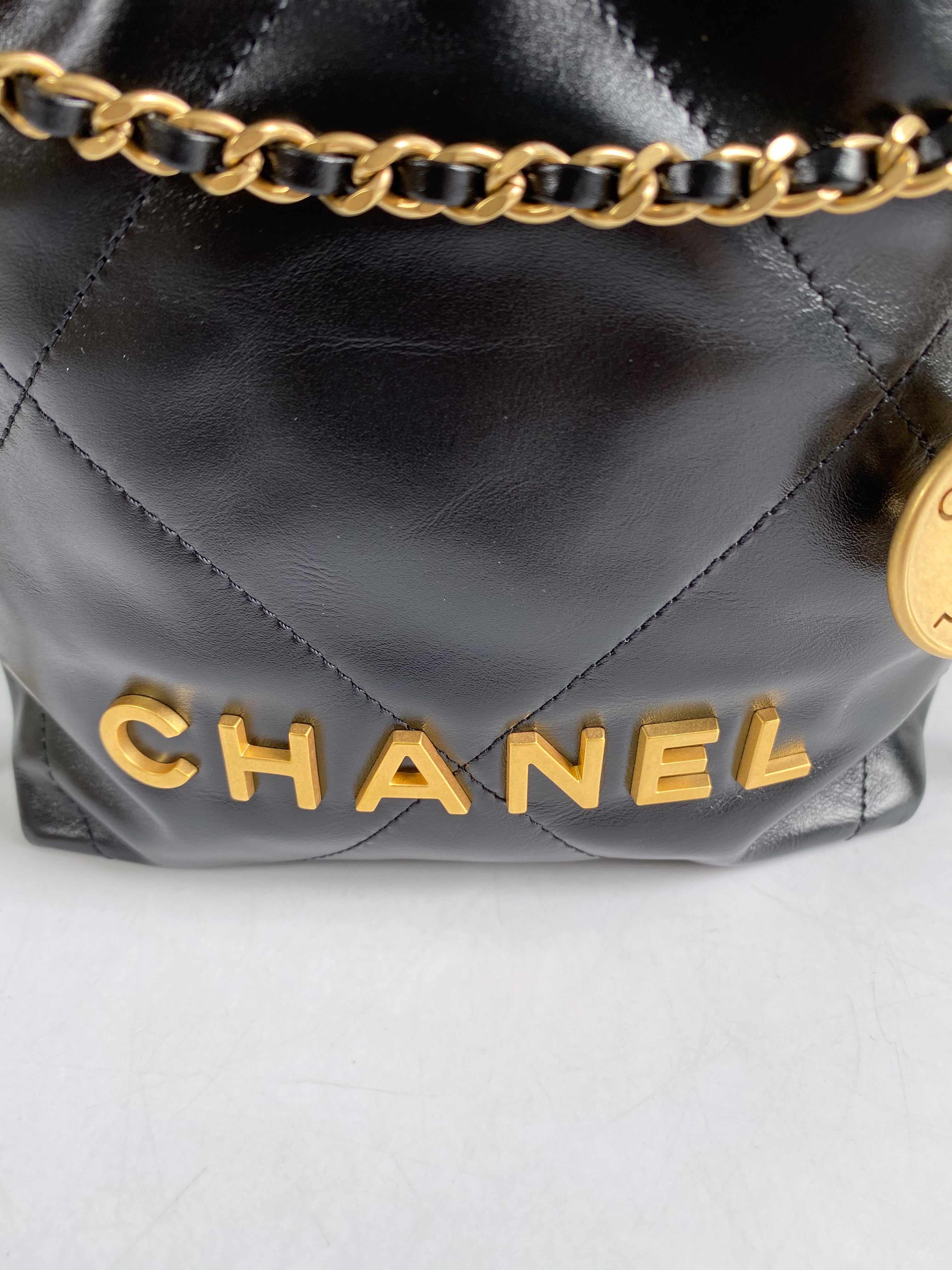 Chanel Mini 22 Black Calfskin Leather and Gold Hardware (Microchip)