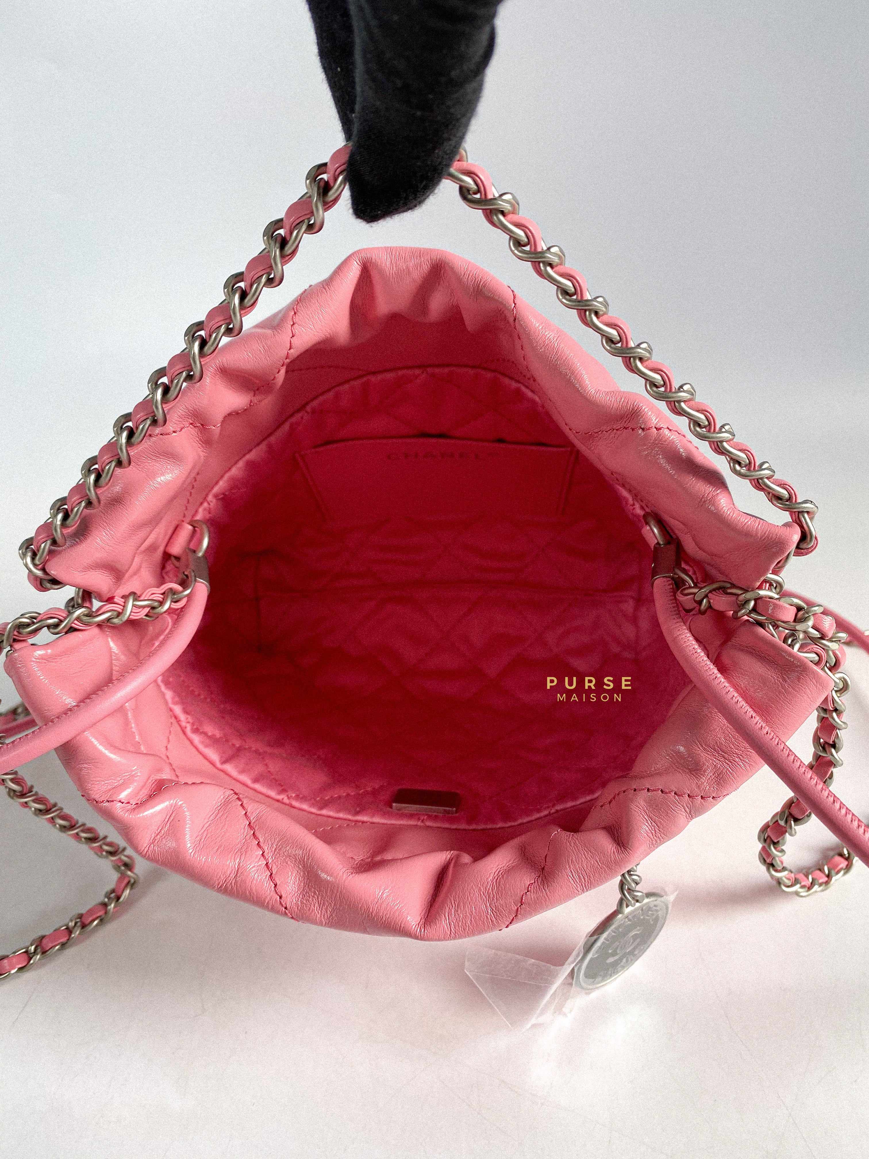 Chanel Mini 22 Pink Shiny Calfskin in Silver Hardware (Microchip)