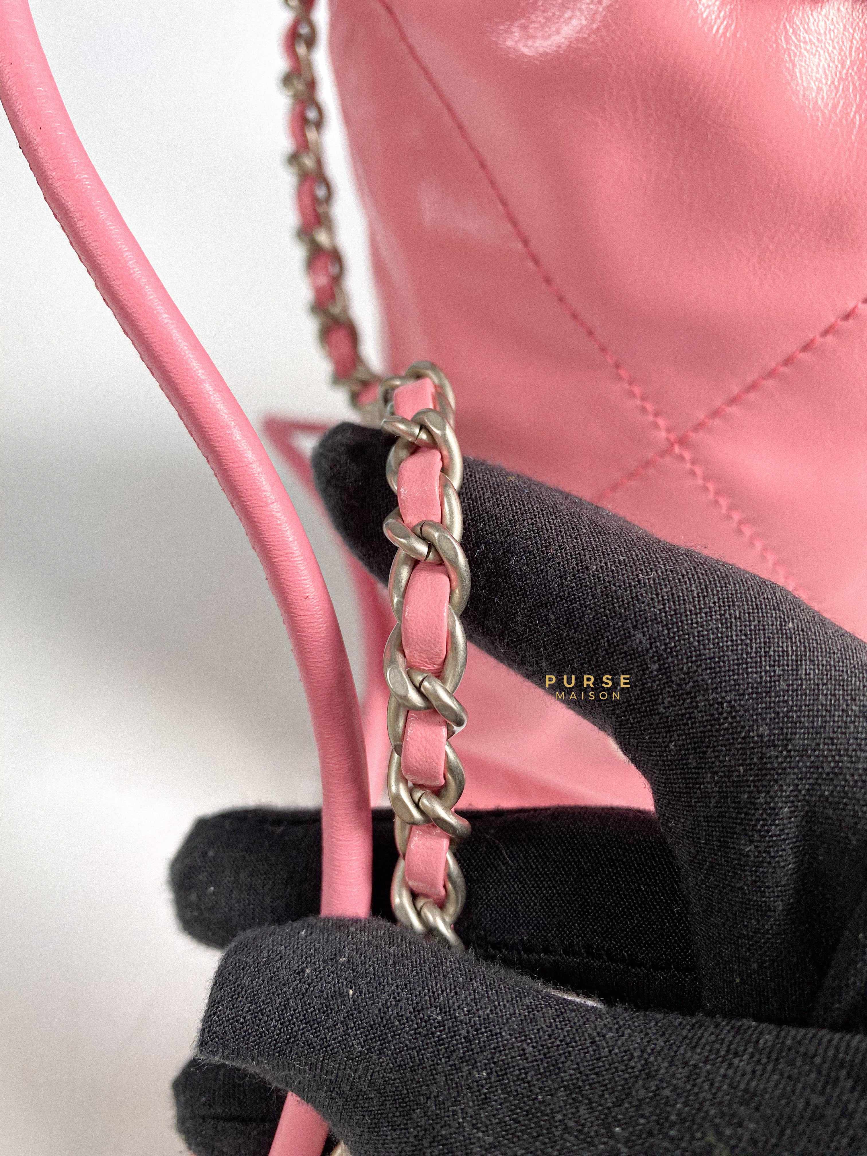 Chanel Mini 22 Pink Shiny Calfskin in Silver Hardware (Microchip)