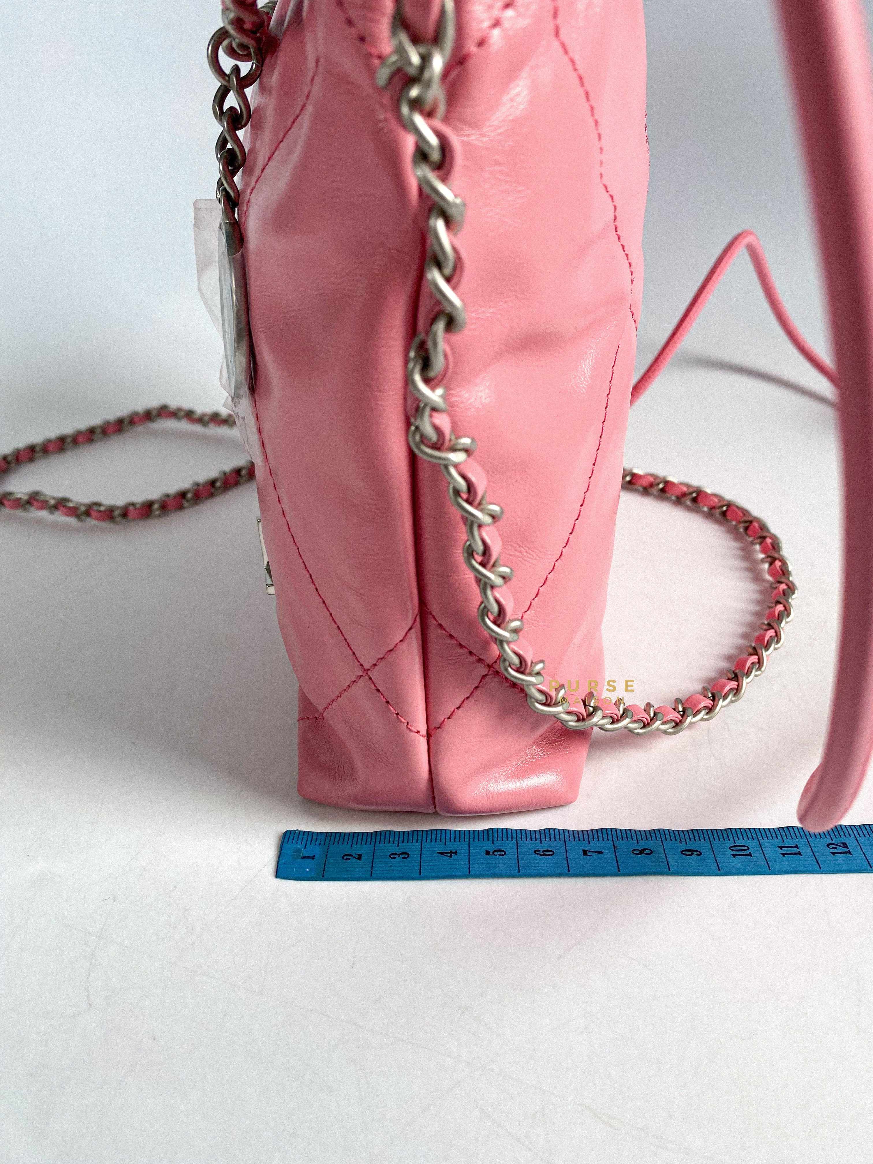 Chanel Mini 22 Pink Shiny Calfskin in Silver Hardware (Microchip)