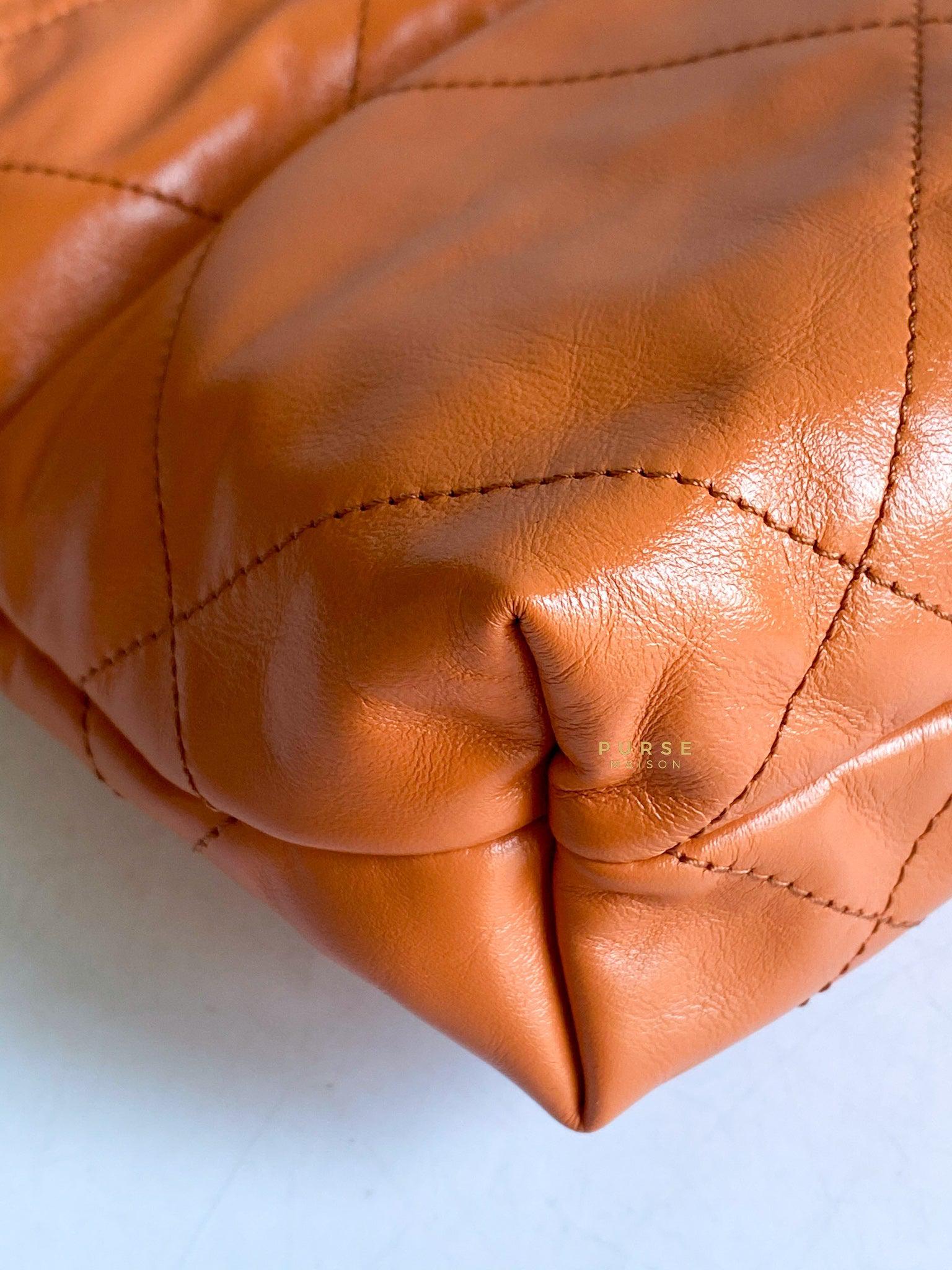 Chanel Mini 22 Shiny Calfskin 23A Gold/Tan (Microchip)