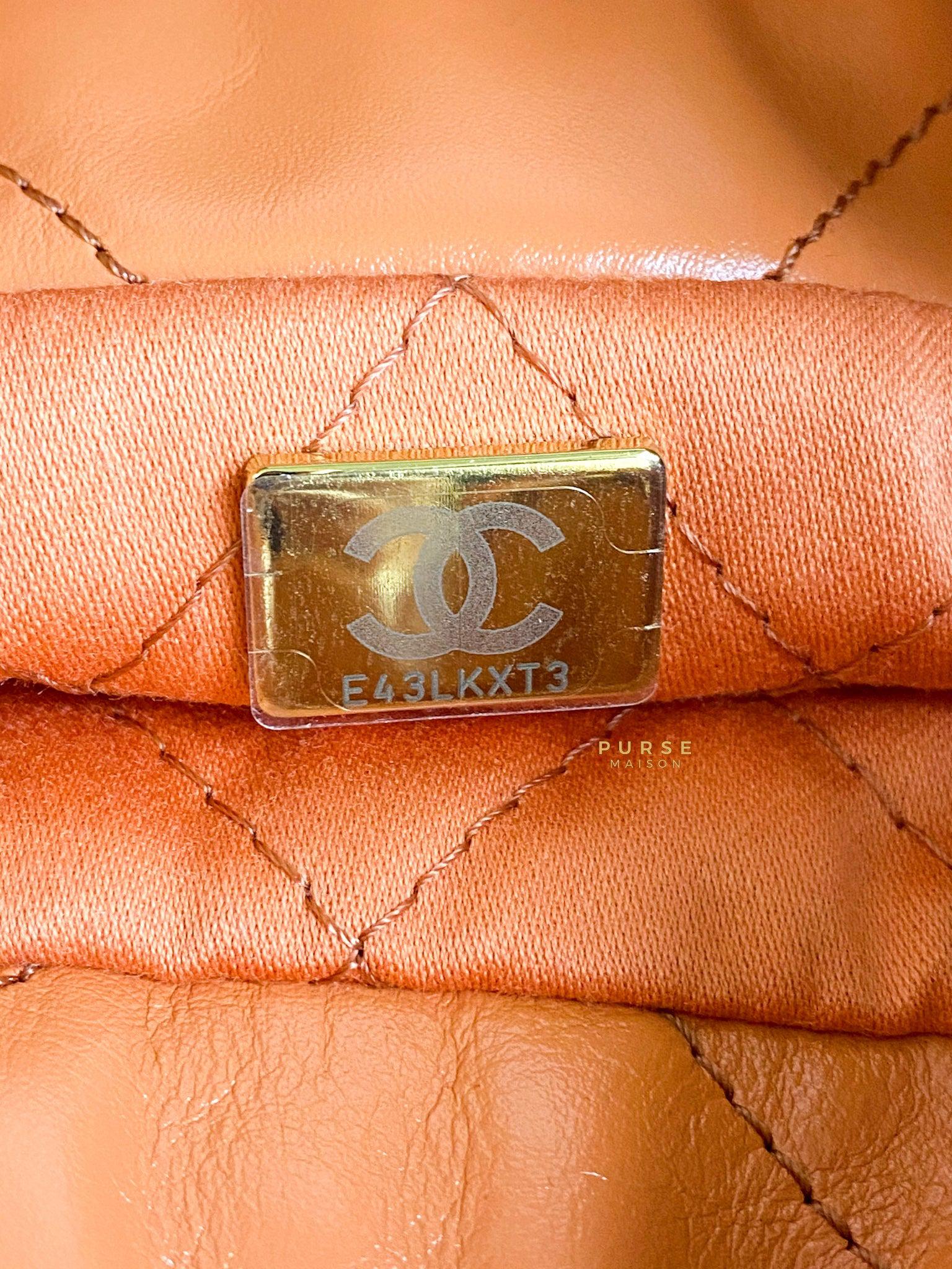 Chanel Mini 22 Shiny Calfskin 23A Gold/Tan (Microchip)