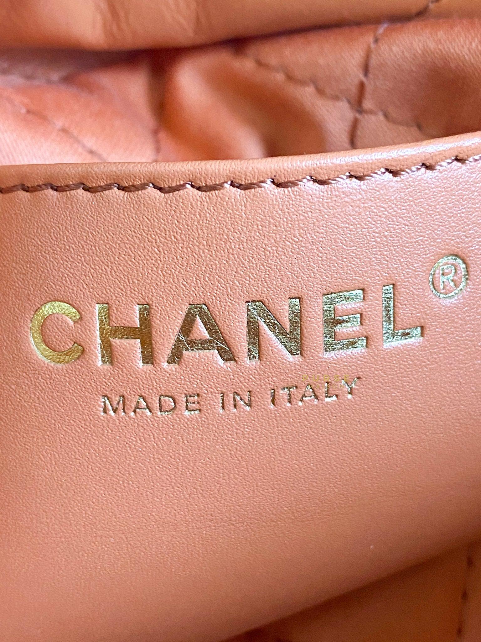 Chanel Mini 22 Shiny Calfskin 23A Gold/Tan (Microchip)