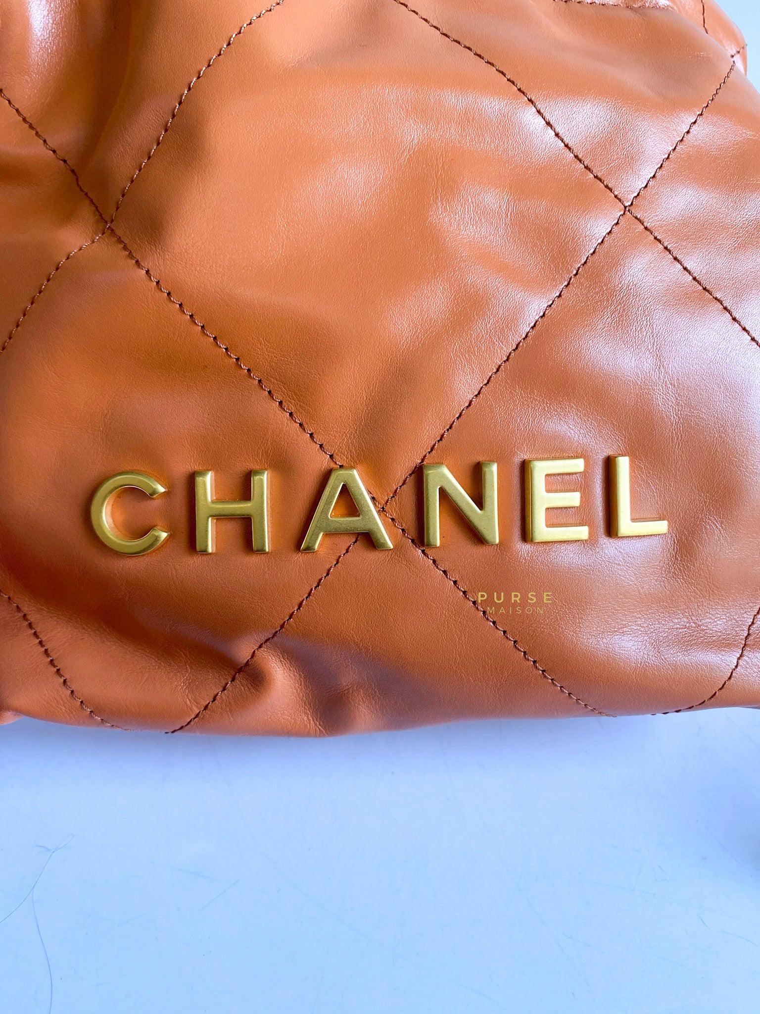 Chanel Mini 22 Shiny Calfskin 23A Gold/Tan (Microchip)