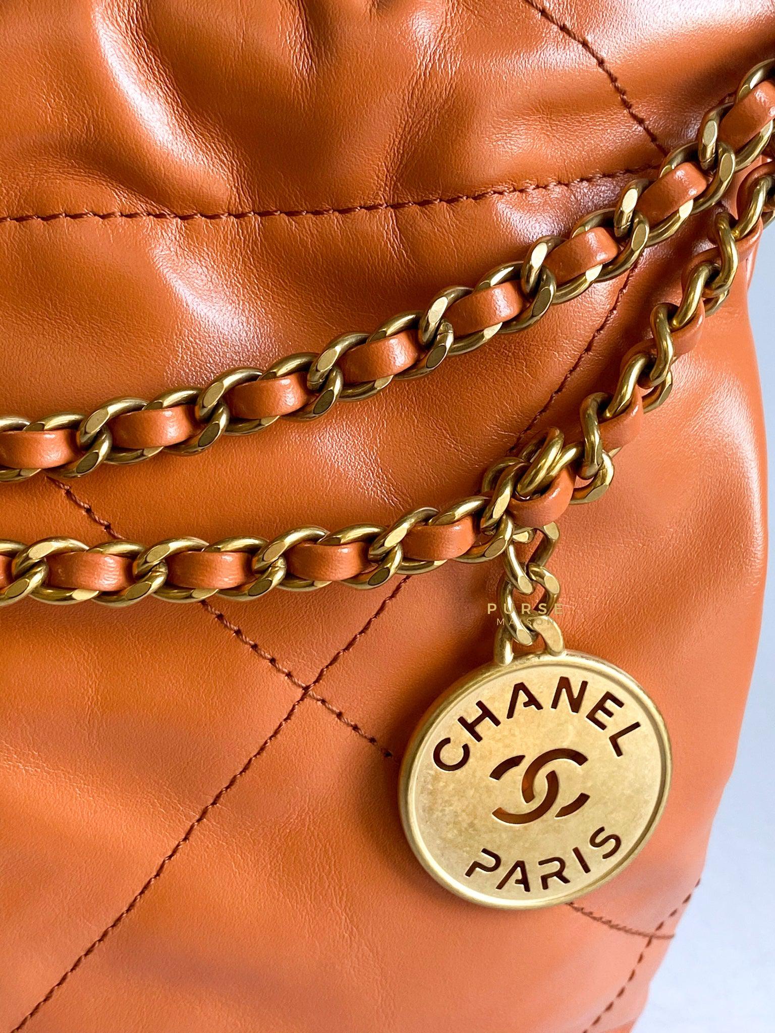 Chanel Mini 22 Shiny Calfskin 23A Gold/Tan (Microchip)