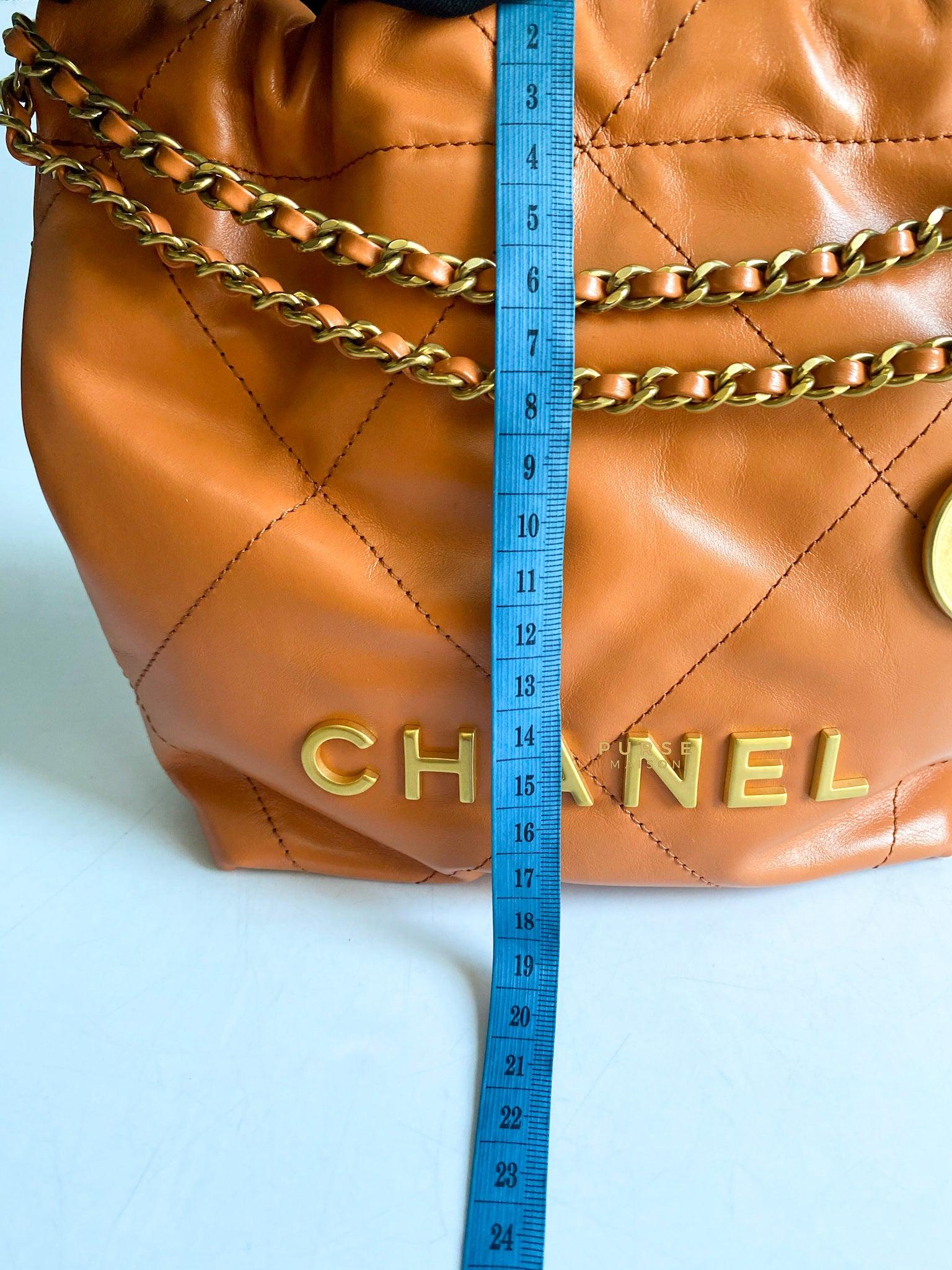Chanel Mini 22 Shiny Calfskin 23A Gold/Tan (Microchip)