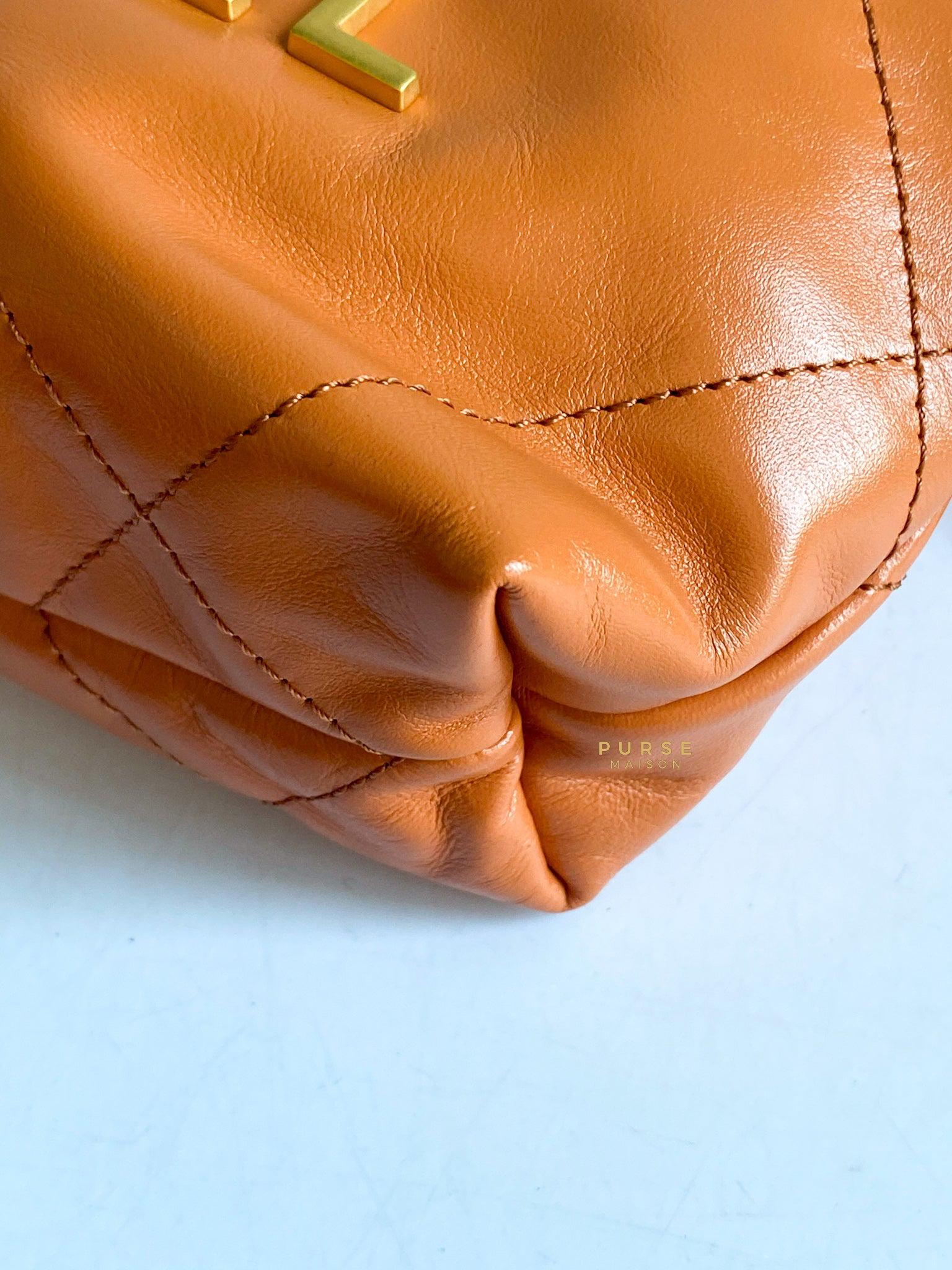 Chanel Mini 22 Shiny Calfskin 23A Gold/Tan (Microchip)