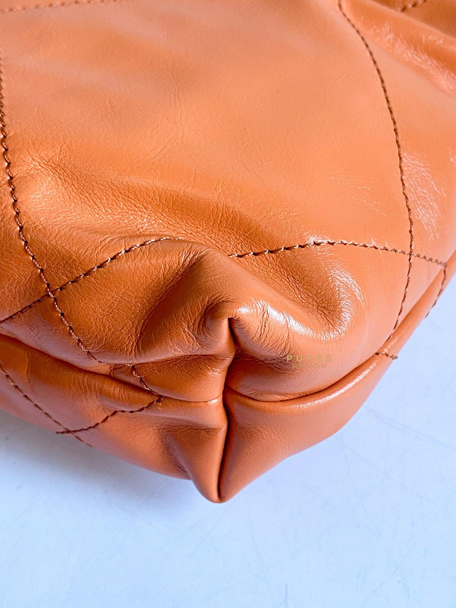 Chanel Mini 22 Shiny Calfskin 23A Gold/Tan (Microchip)