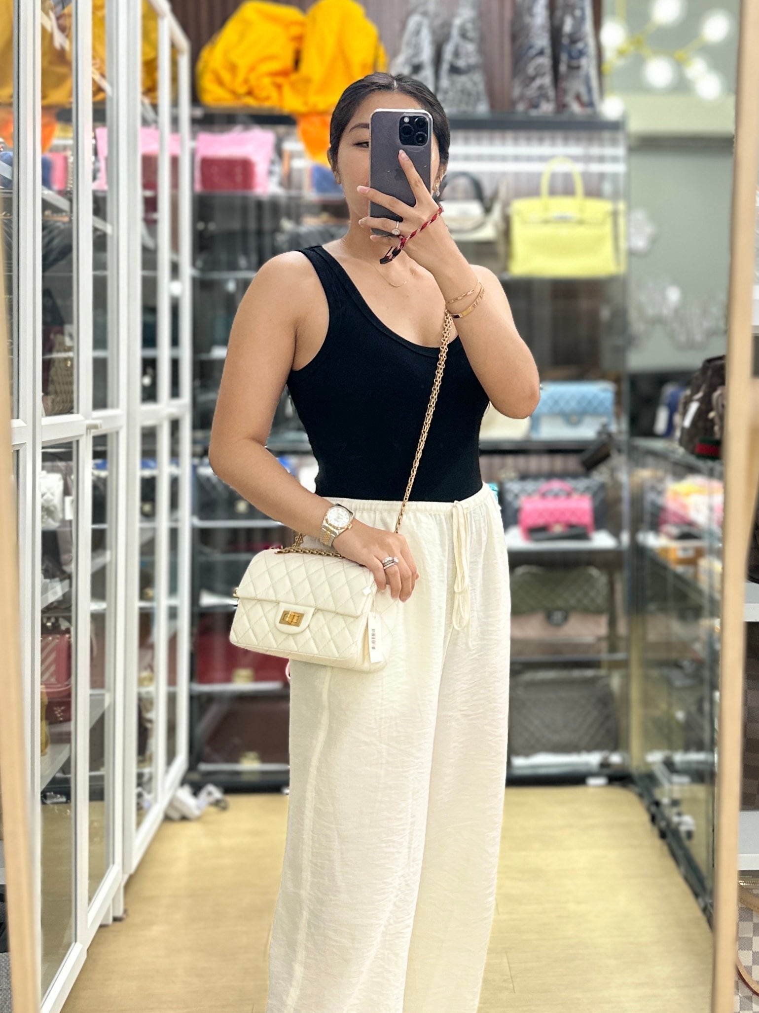 Chanel Mini 2.55 Reissue White Distressed Calfskin & Aged Gold Hardware (Microchip) | Purse Maison Luxury Bags Shop