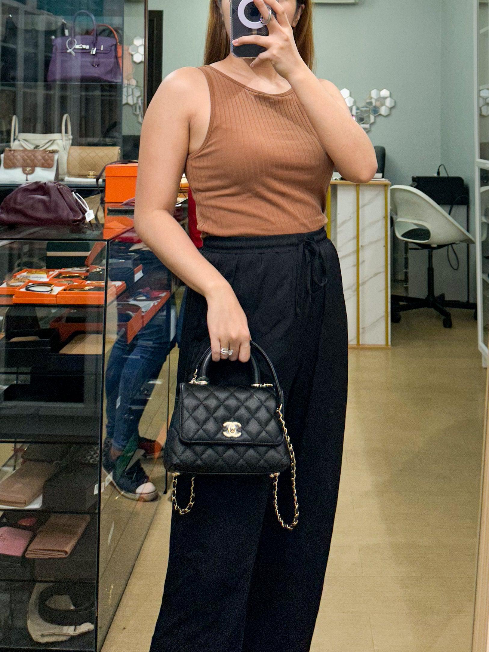 Chanel Mini Coco Handle Black Caviar Leather Light Gold Hardware (Microchip)