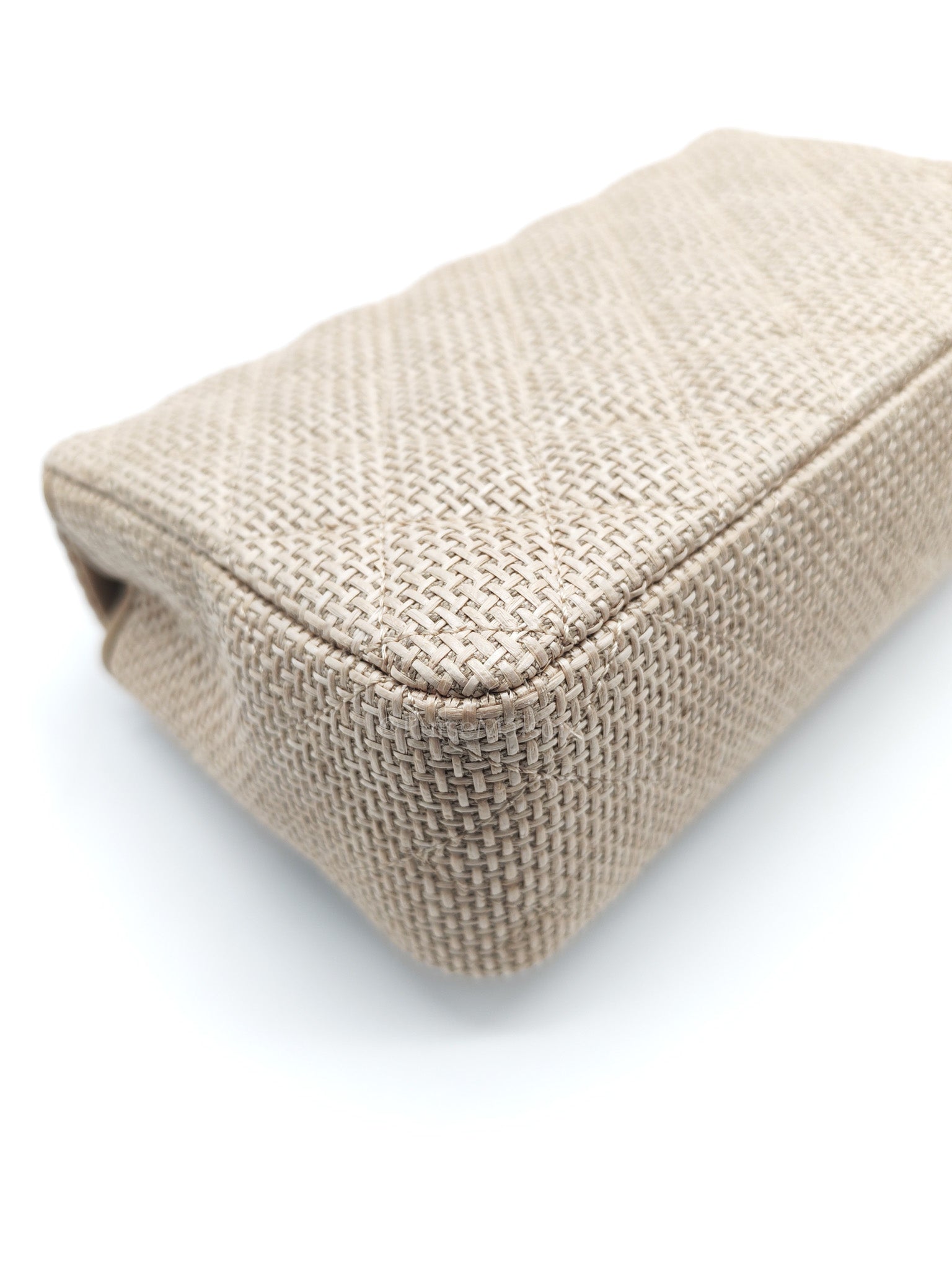Mini Flap Bag in Dark Beige Raffia & Light Gold Hardware Microchip | Purse Maison Luxury Bags Shop