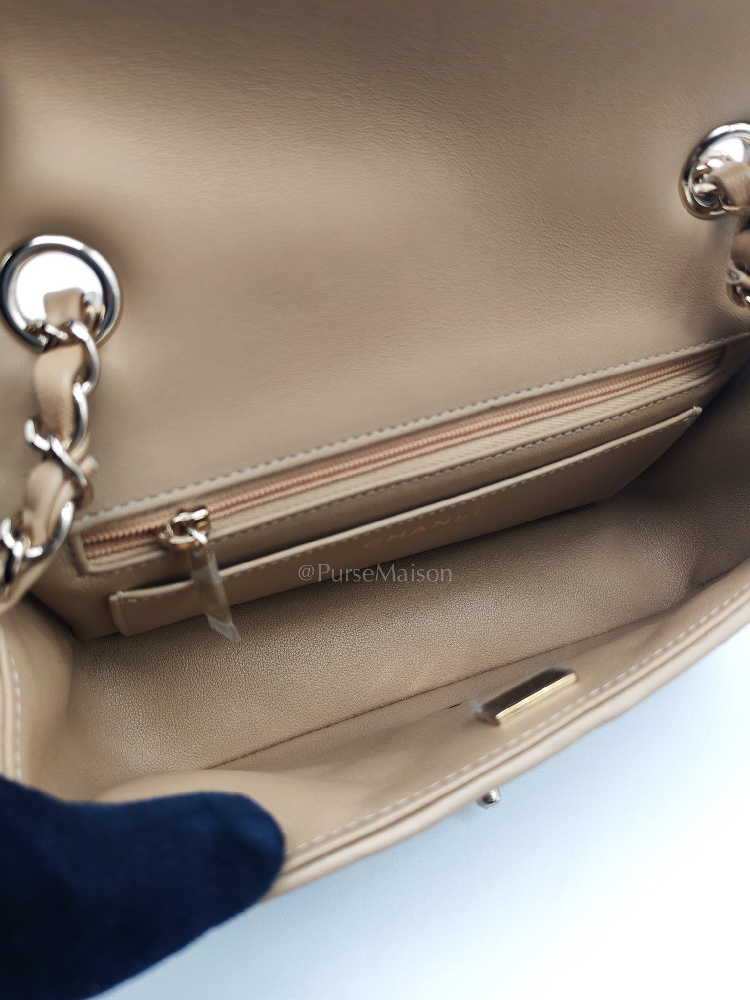 Mini Flap Bag in Dark Beige Raffia & Light Gold Hardware Microchip | Purse Maison Luxury Bags Shop