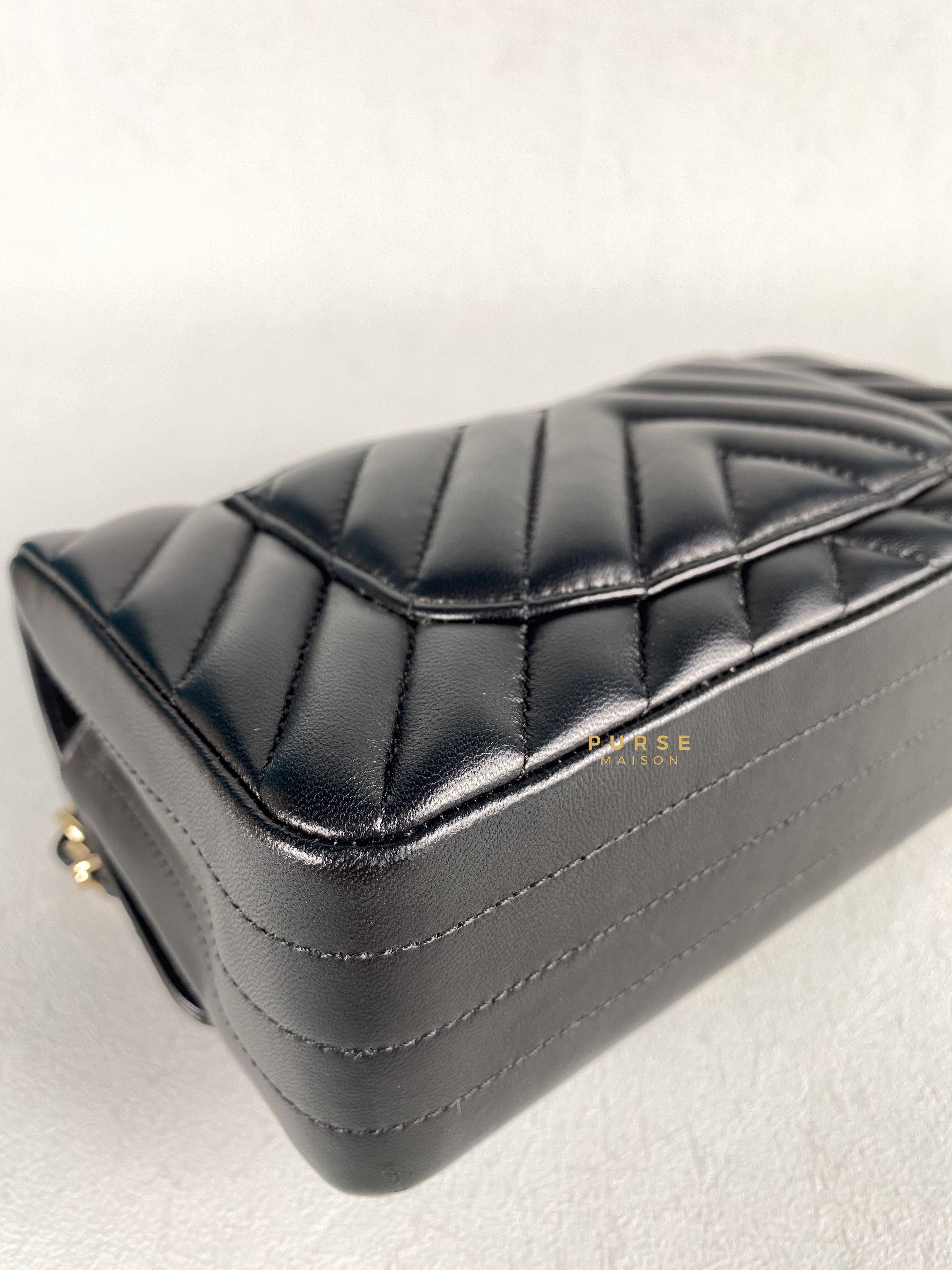 Chanel Mini Rectangle Black Chevron Lambskin and Light Gold Hardware Series 23 | Purse Maison Luxury Bags Shop