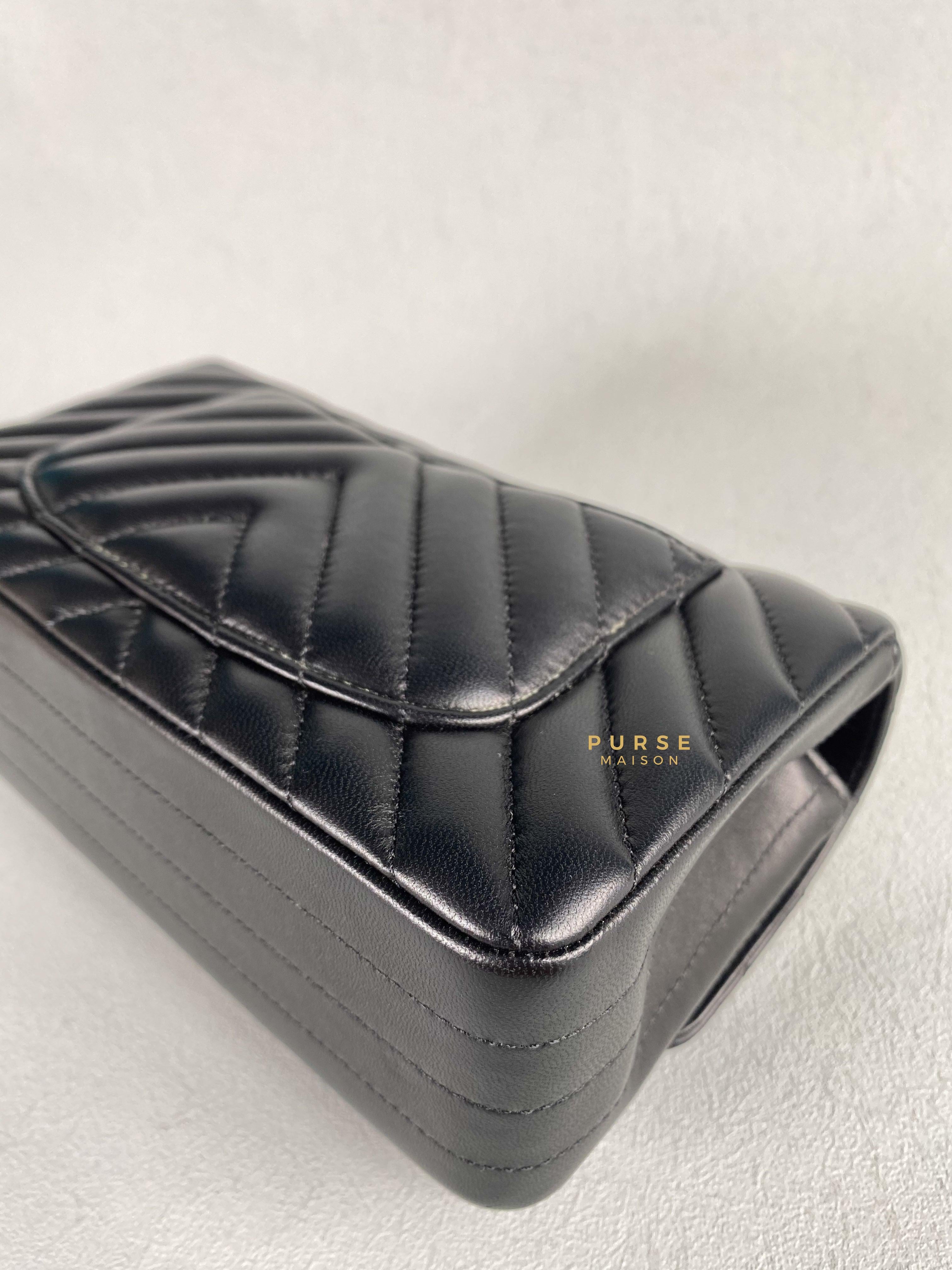 Chanel Mini Rectangle Black Chevron Lambskin and Light Gold Hardware Series 23 | Purse Maison Luxury Bags Shop