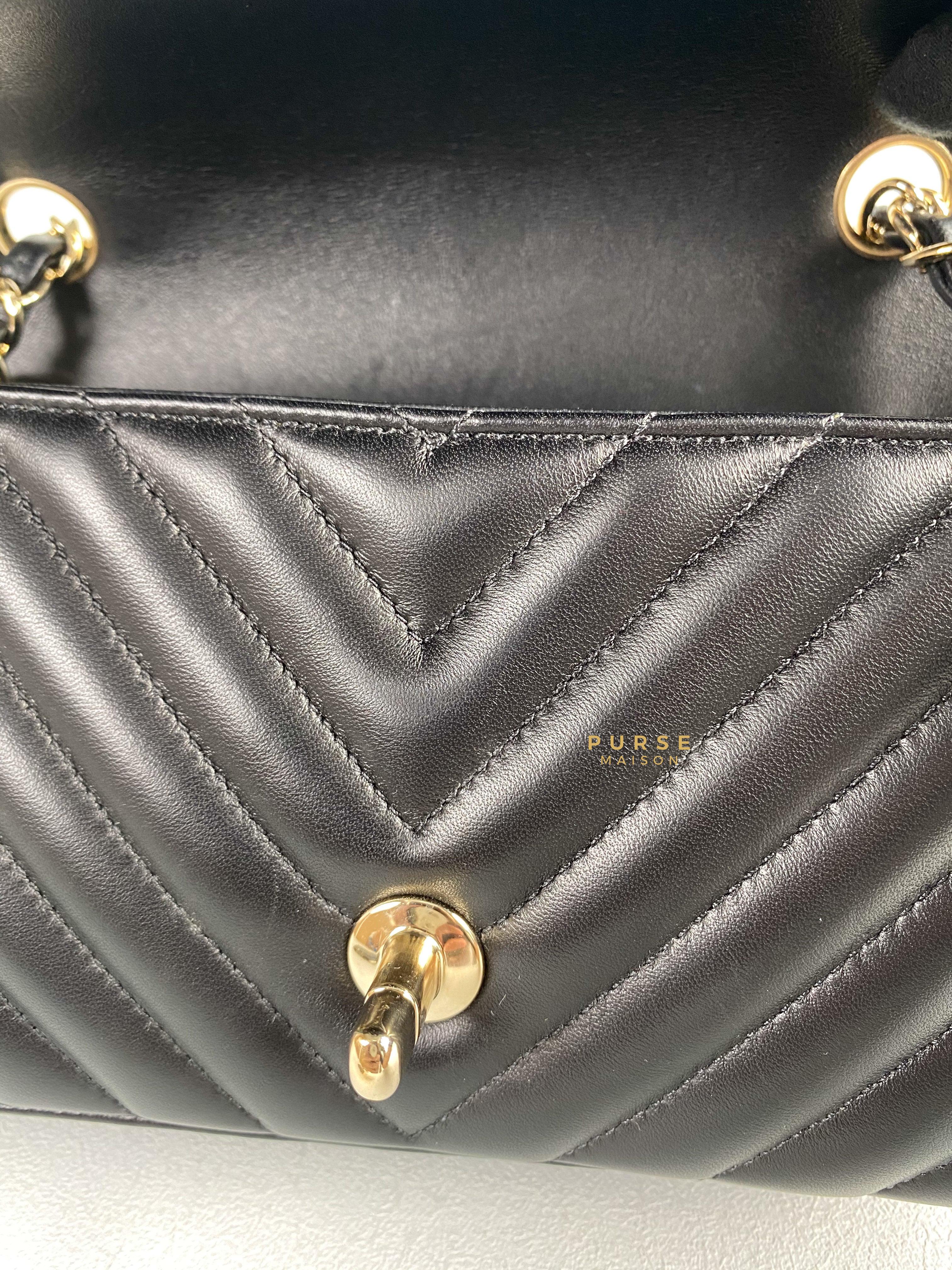 Chanel Mini Rectangle Black Chevron Lambskin and Light Gold Hardware Series 23 | Purse Maison Luxury Bags Shop