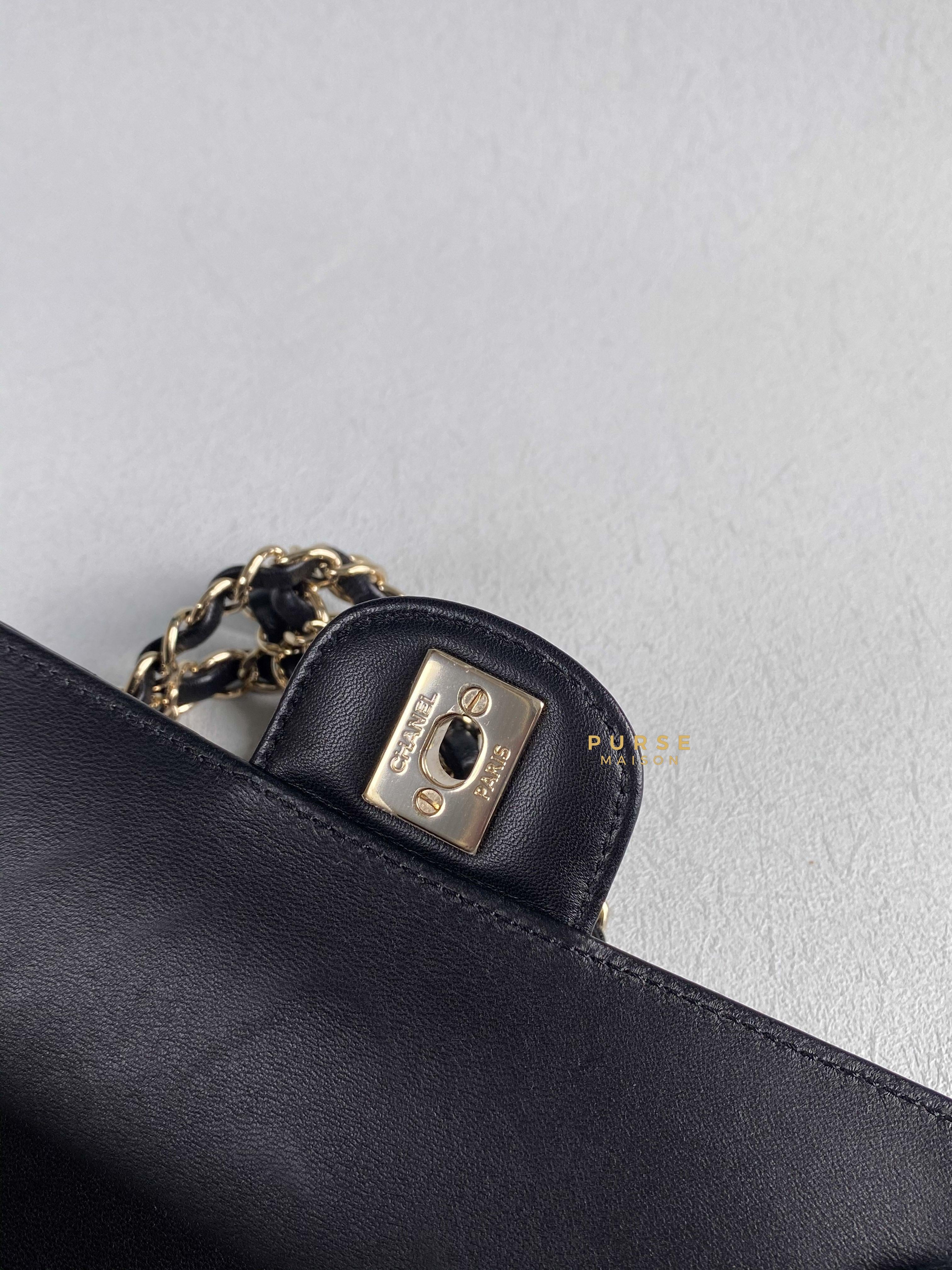 Chanel Mini Rectangle Black Chevron Lambskin and Light Gold Hardware Series 23 | Purse Maison Luxury Bags Shop