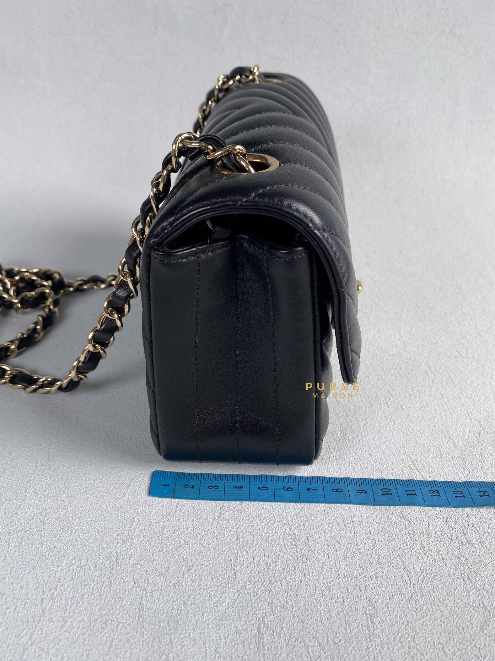 Chanel Mini Rectangle Black Chevron Lambskin and Light Gold Hardware Series 23 | Purse Maison Luxury Bags Shop