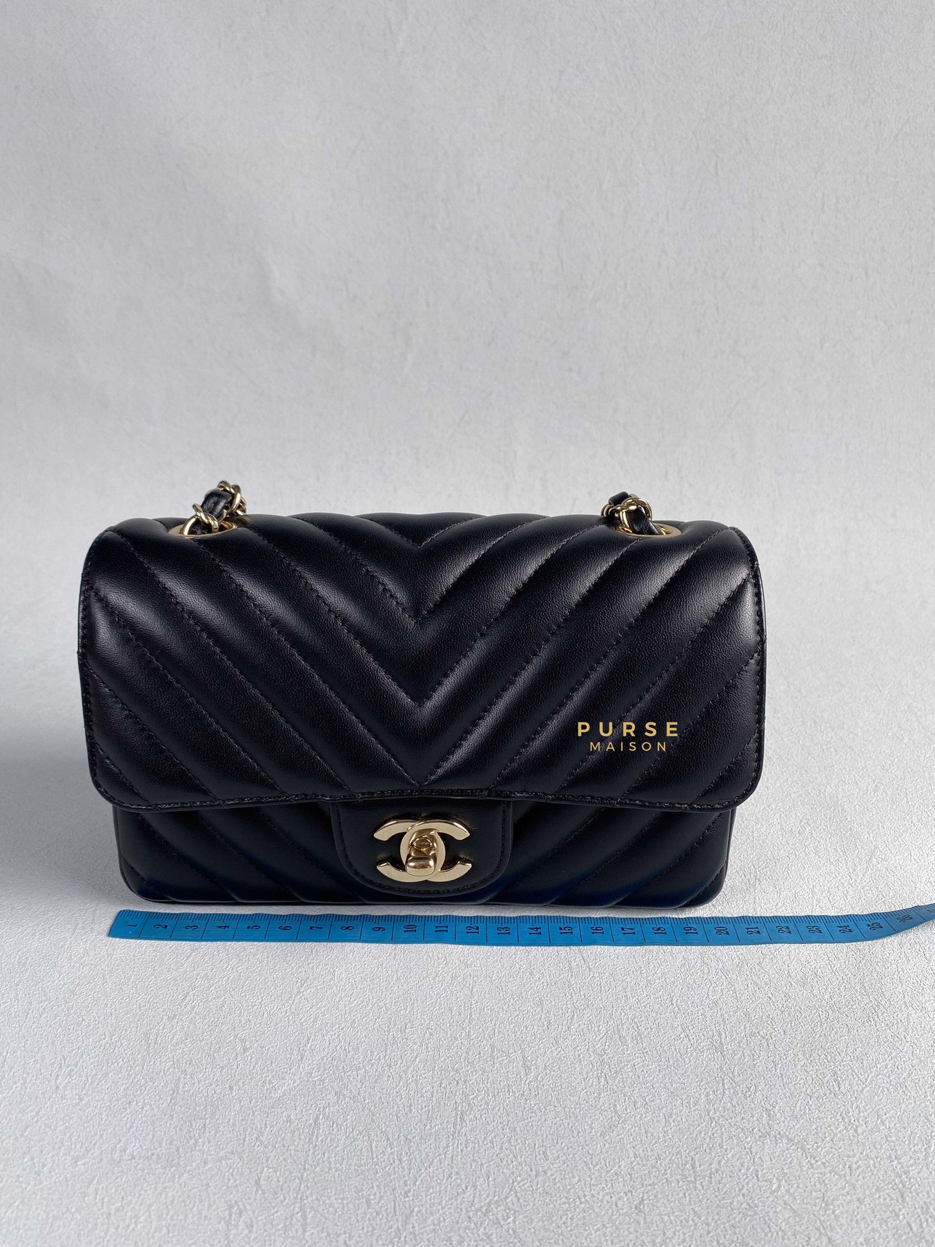 Chanel Mini Rectangle Black Chevron Lambskin and Light Gold Hardware Series 23 | Purse Maison Luxury Bags Shop