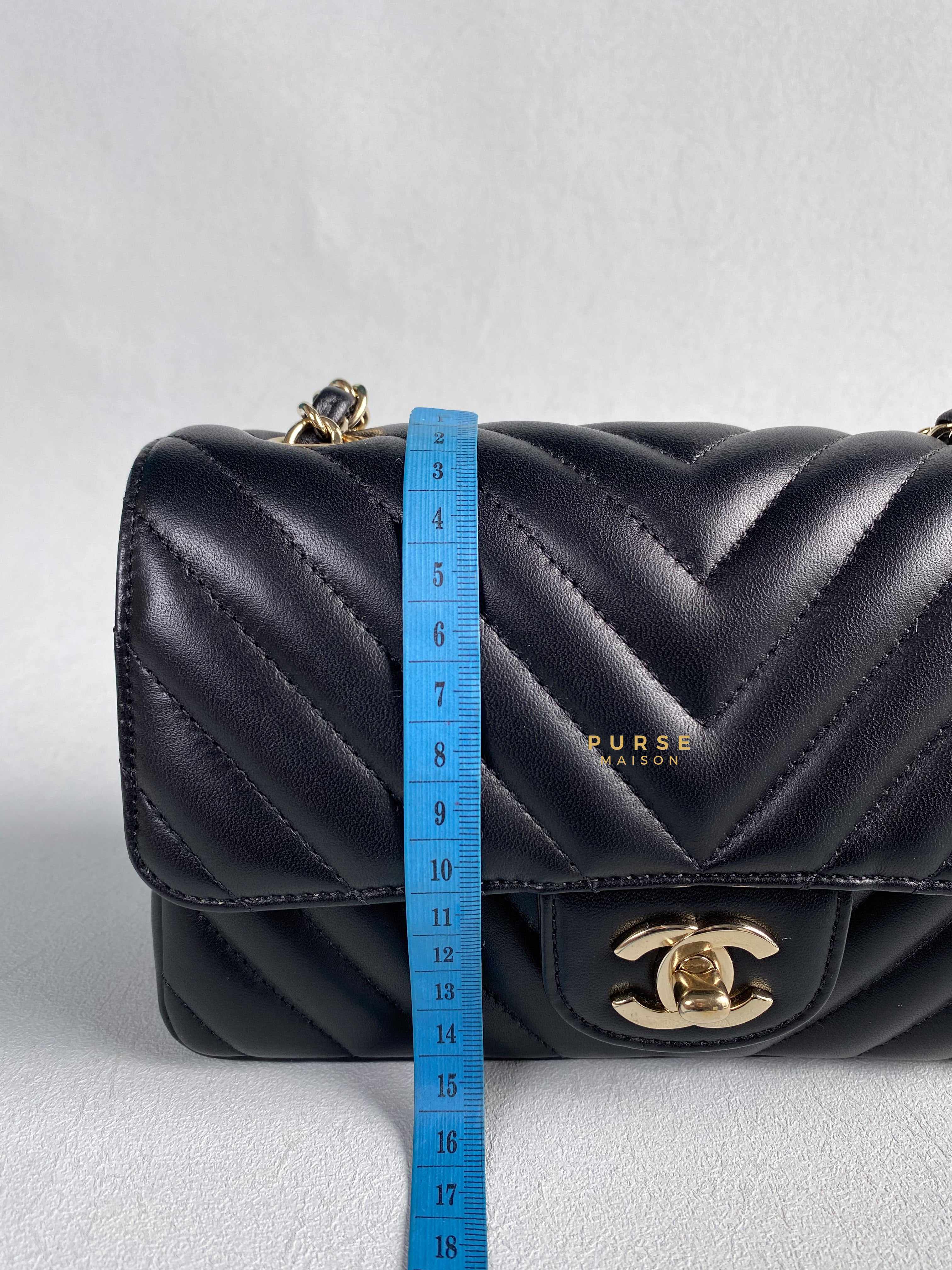 Chanel Mini Rectangle Black Chevron Lambskin and Light Gold Hardware Series 23 | Purse Maison Luxury Bags Shop