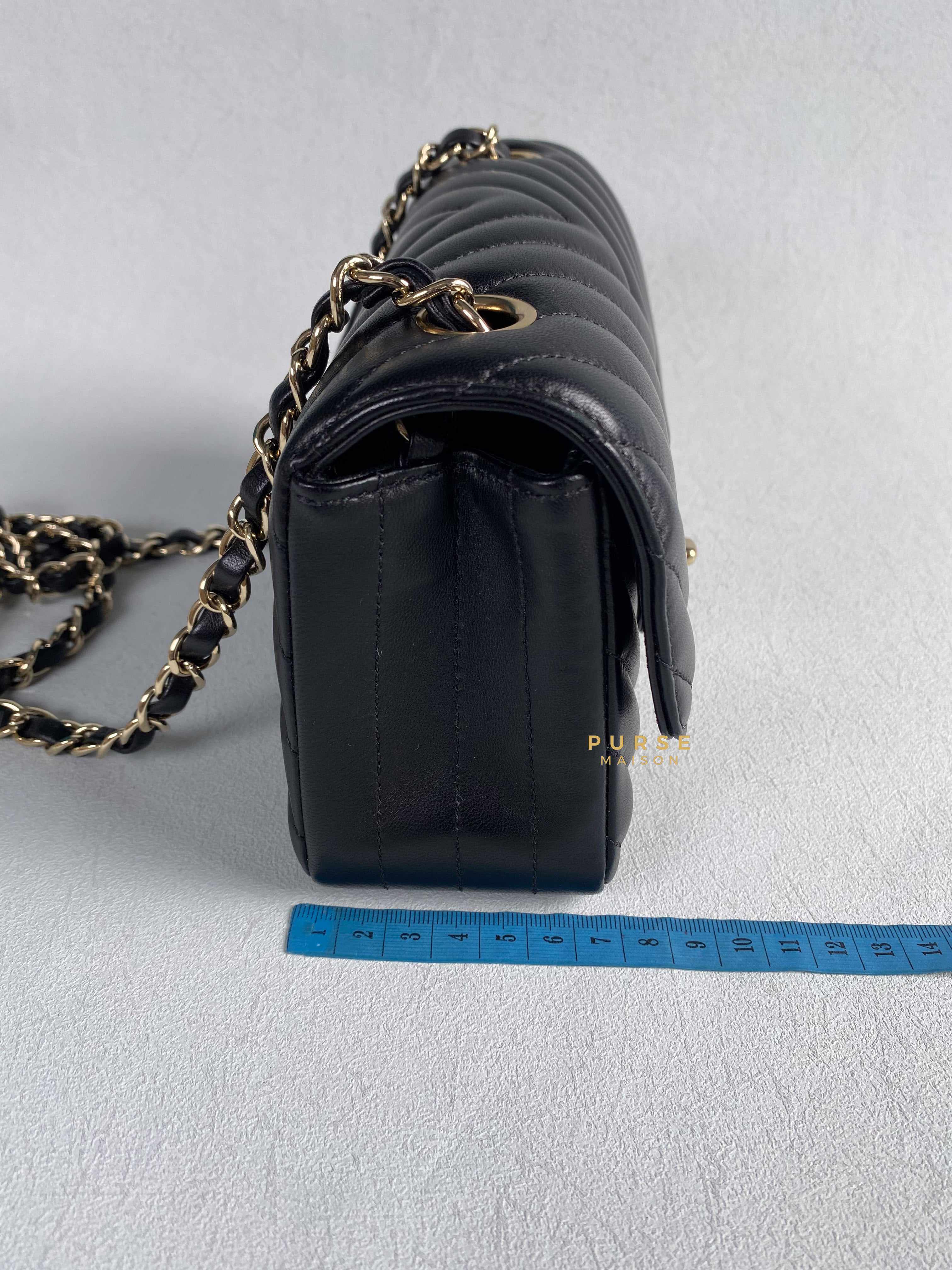 Chanel Mini Rectangle Black Chevron Lambskin and Light Gold Hardware Series 23 | Purse Maison Luxury Bags Shop