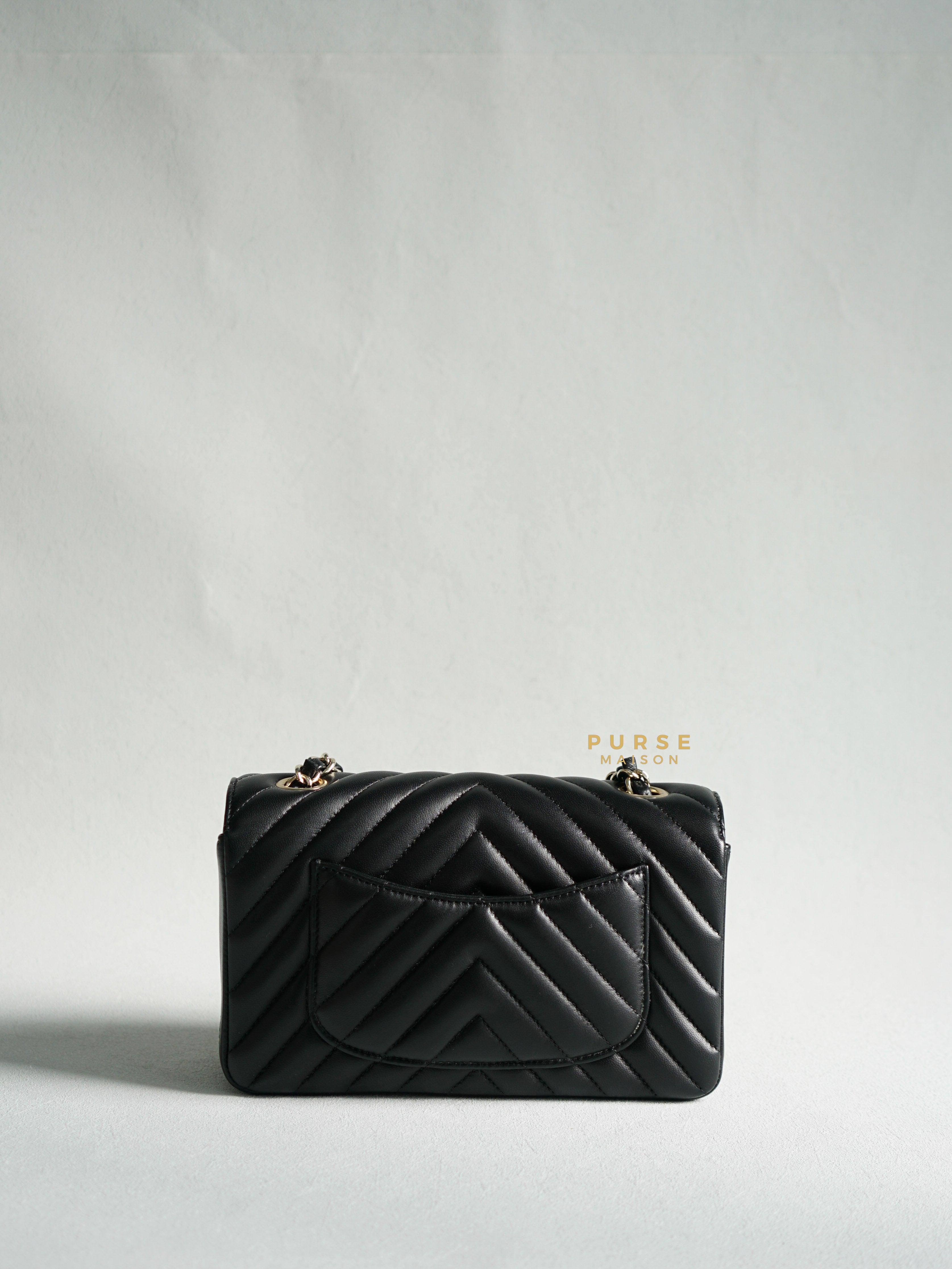 Chanel Mini Rectangle Black Chevron Lambskin and Light Gold Hardware Series 23 | Purse Maison Luxury Bags Shop