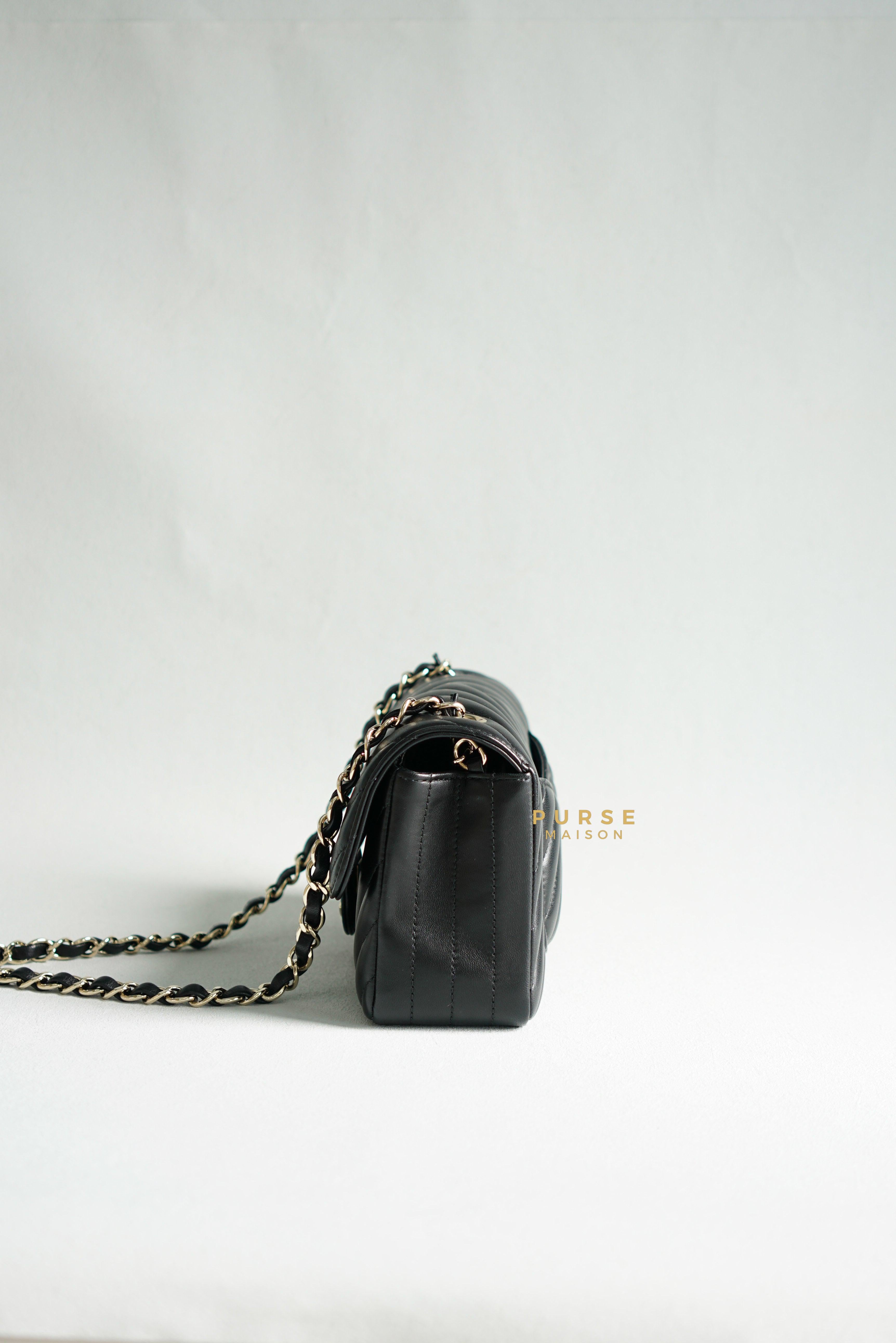 Chanel Mini Rectangle Black Chevron Lambskin and Light Gold Hardware Series 23 | Purse Maison Luxury Bags Shop