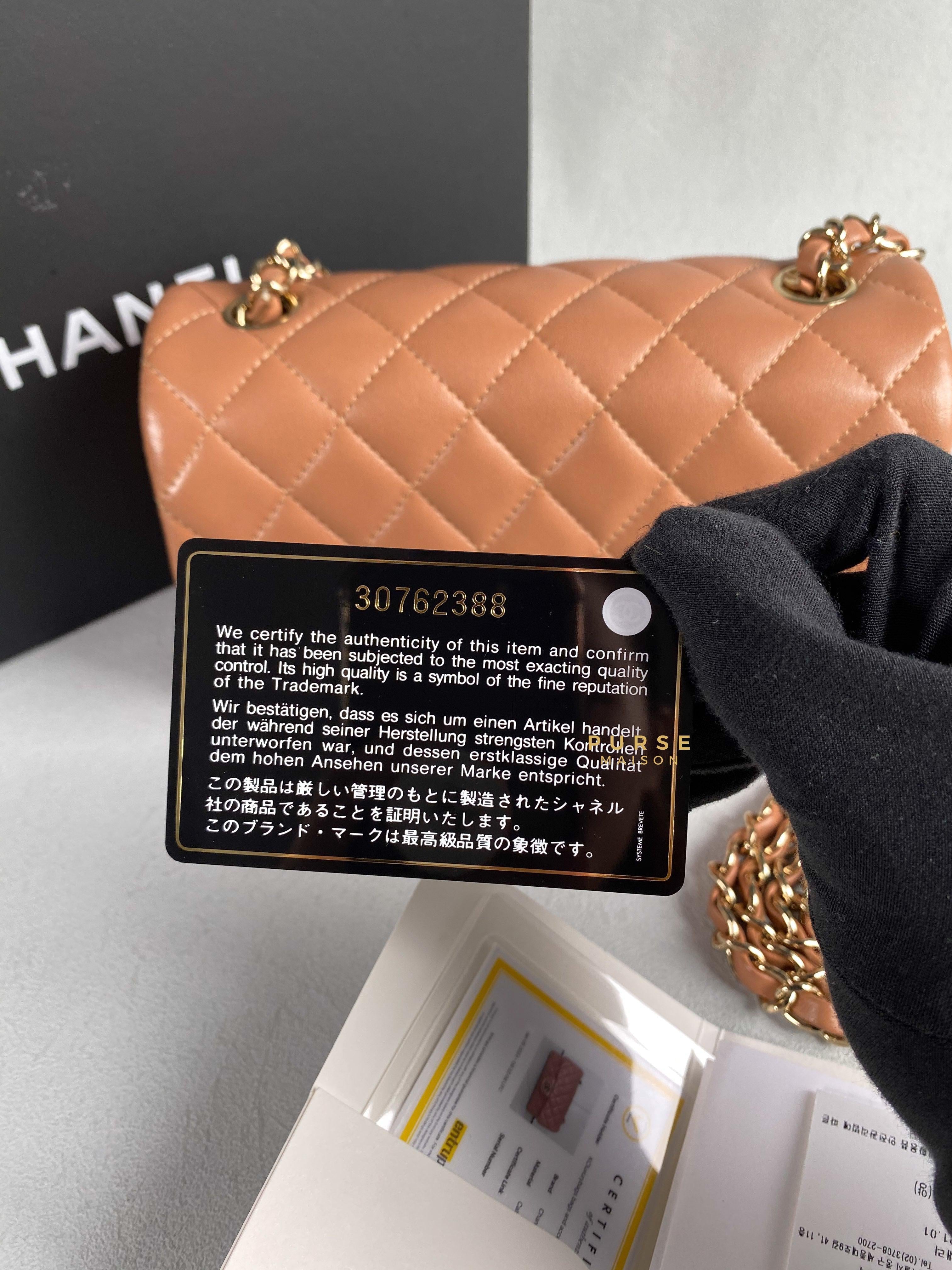 Chanel Mini Rectangle Caramel Lambskin & Light Gold Hardware Series 30 | Purse Maison Luxury Bags Shop