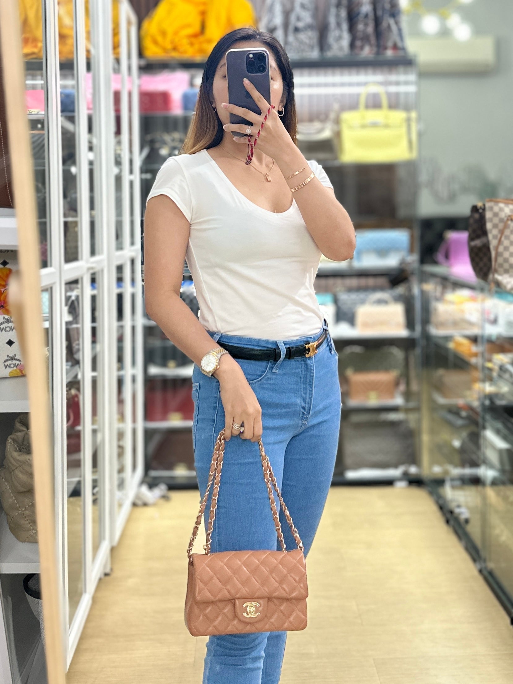 Chanel Mini Rectangle Caramel Lambskin & Light Gold Hardware Series 30 | Purse Maison Luxury Bags Shop