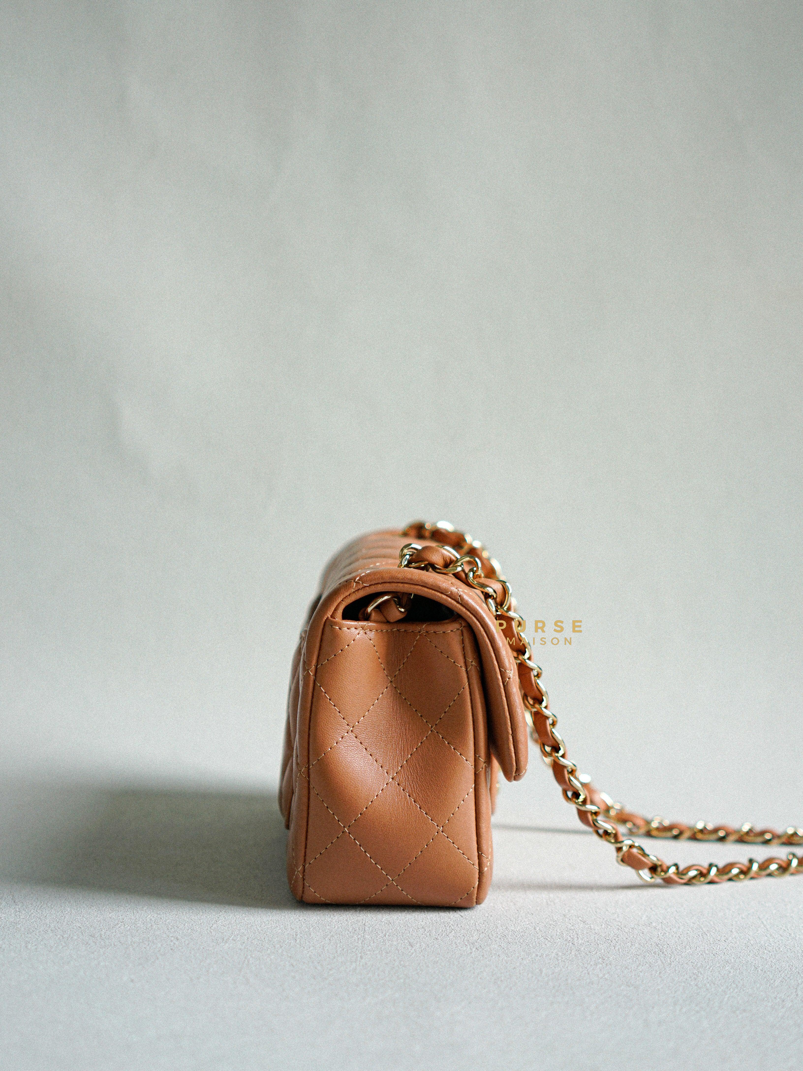 Chanel Mini Rectangle Caramel Lambskin & Light Gold Hardware Series 30 | Purse Maison Luxury Bags Shop