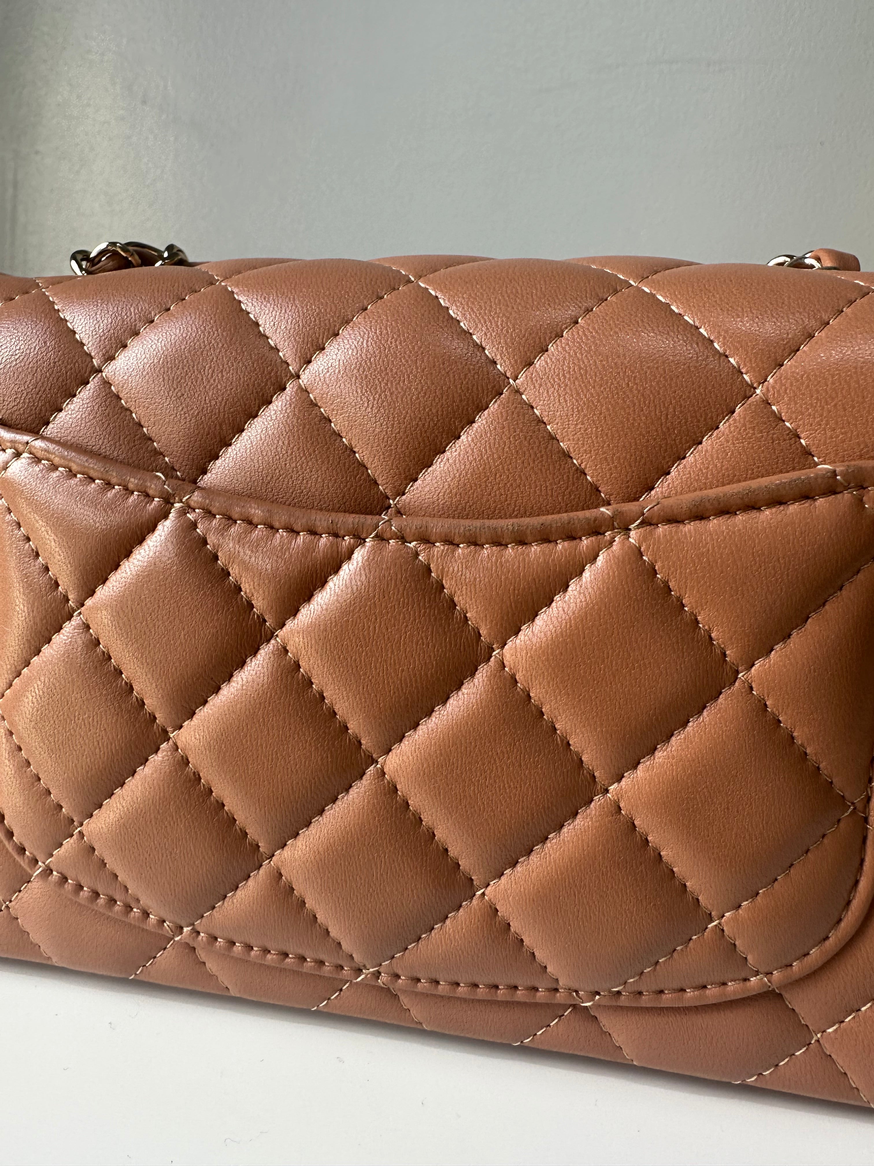 Chanel Mini Rectangle Caramel Lambskin & Light Gold Hardware Series 30 | Purse Maison Luxury Bags Shop