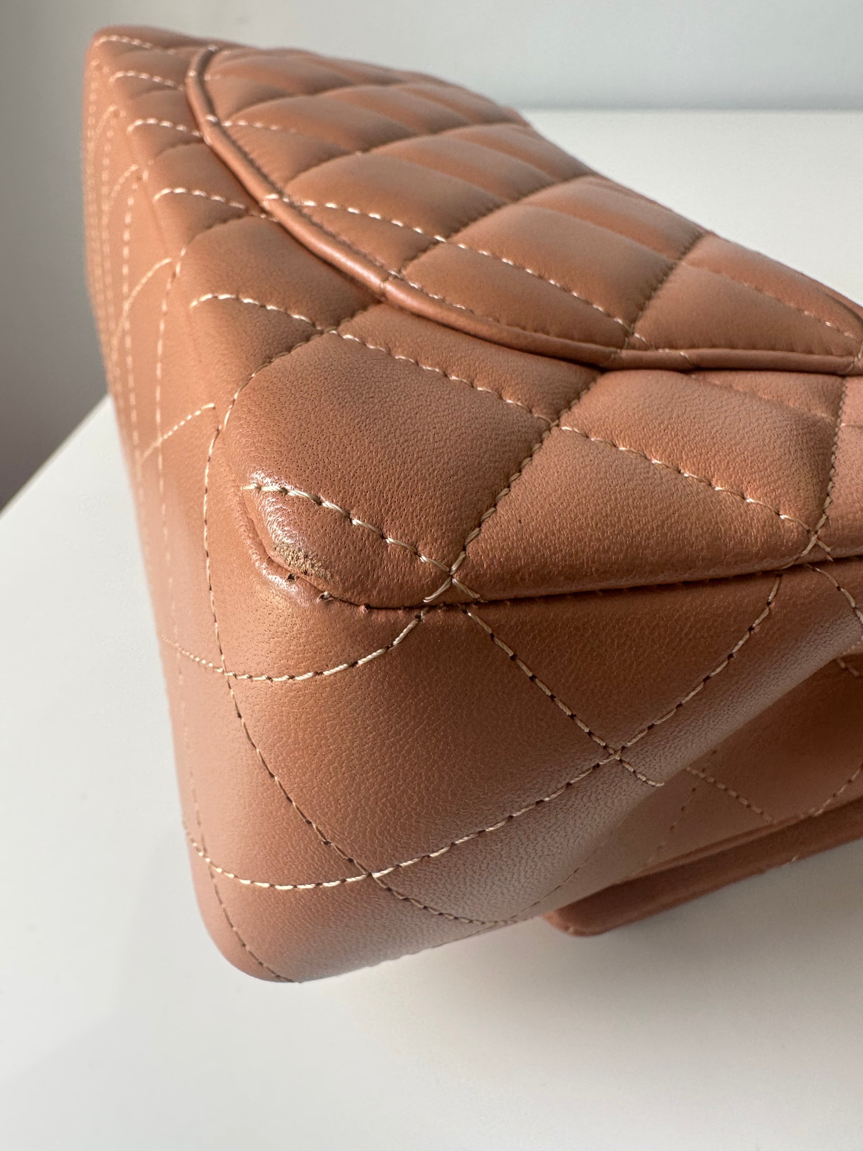 Chanel Mini Rectangle Caramel Lambskin & Light Gold Hardware Series 30 | Purse Maison Luxury Bags Shop