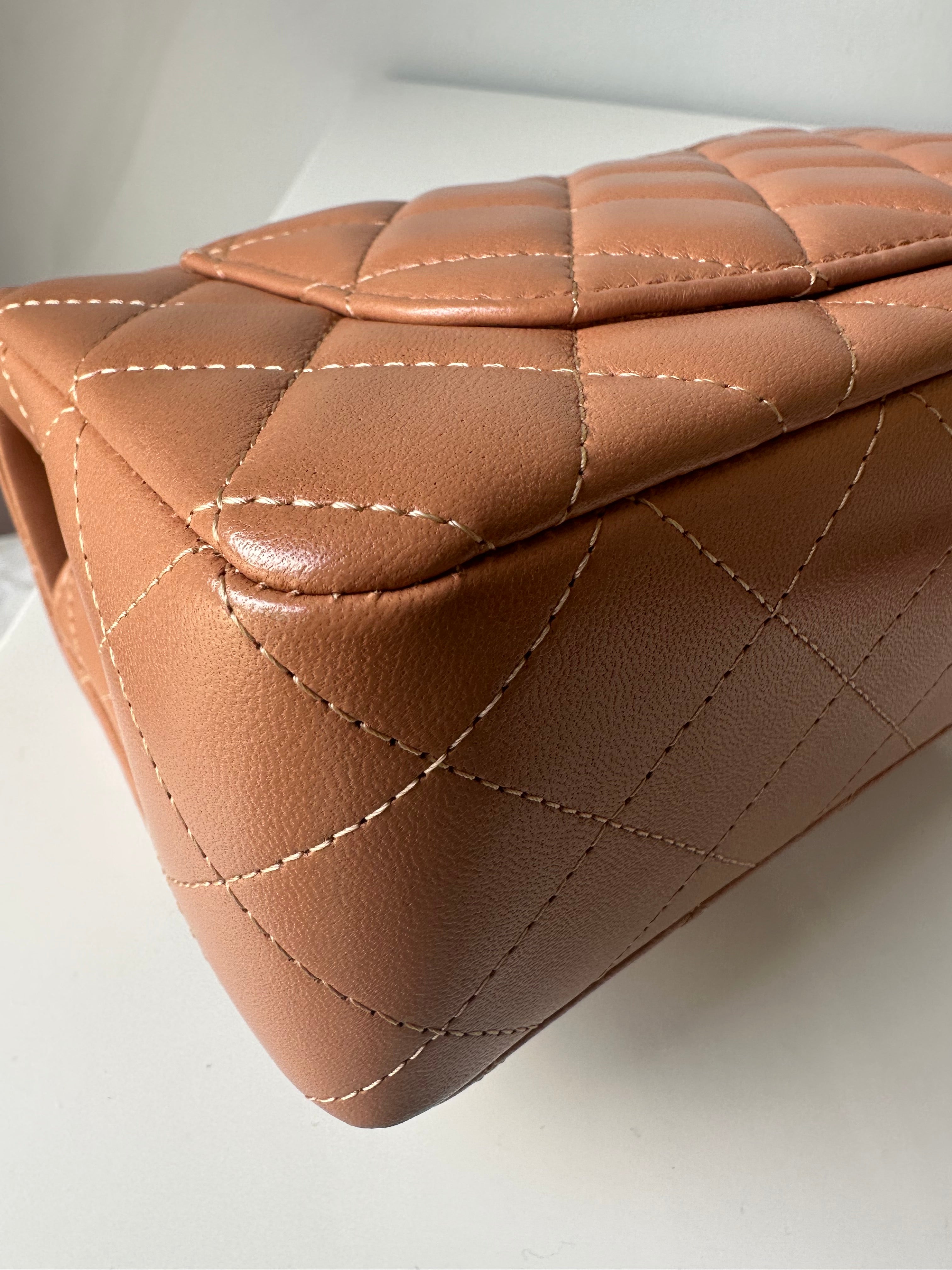 Chanel Mini Rectangle Caramel Lambskin & Light Gold Hardware Series 30 | Purse Maison Luxury Bags Shop