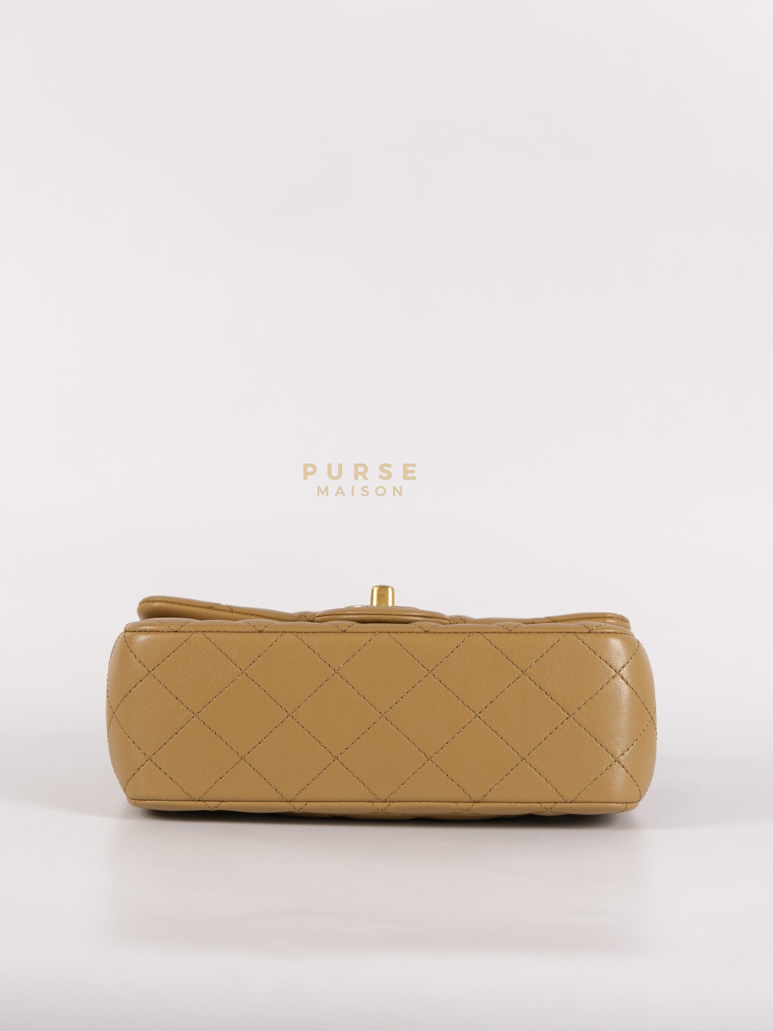 Mini Rectangle Flap Bag in Pearl Crush Beige Fonce Lambskin Leather & Gold Hardware Microchip | Purse Maison Luxury Bags Shop