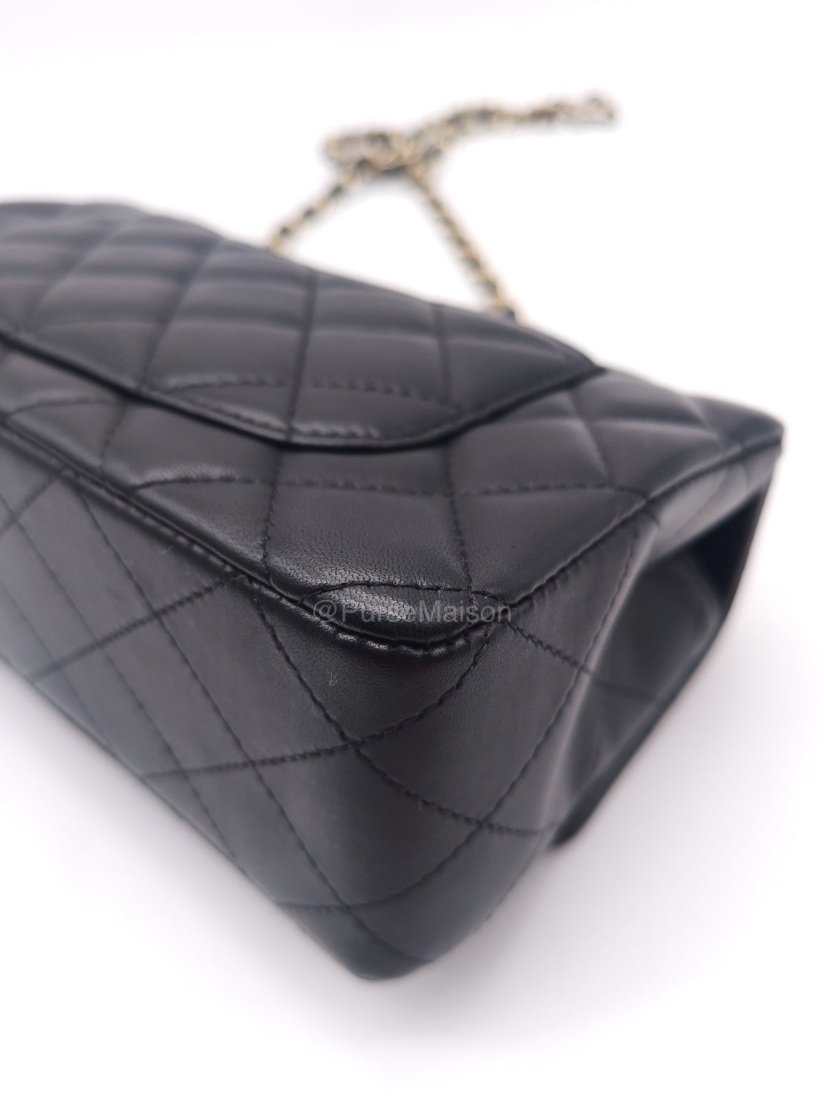 Chanel Mini Rectangle in Black Lambskin Leather Light Gold Hardware(Microchip) | Purse Maison Luxury Bags Shop