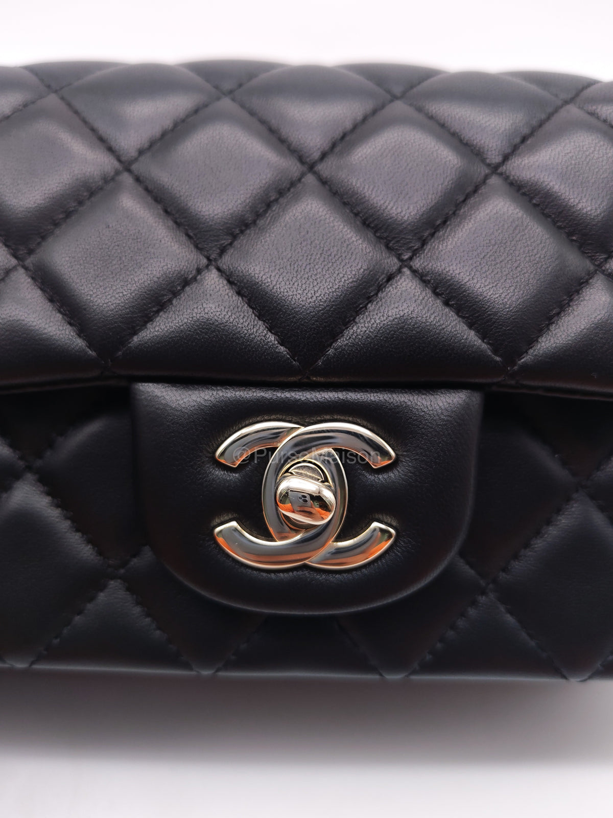 Chanel Mini Rectangle in Black Lambskin Leather Light Gold Hardware(Microchip) | Purse Maison Luxury Bags Shop