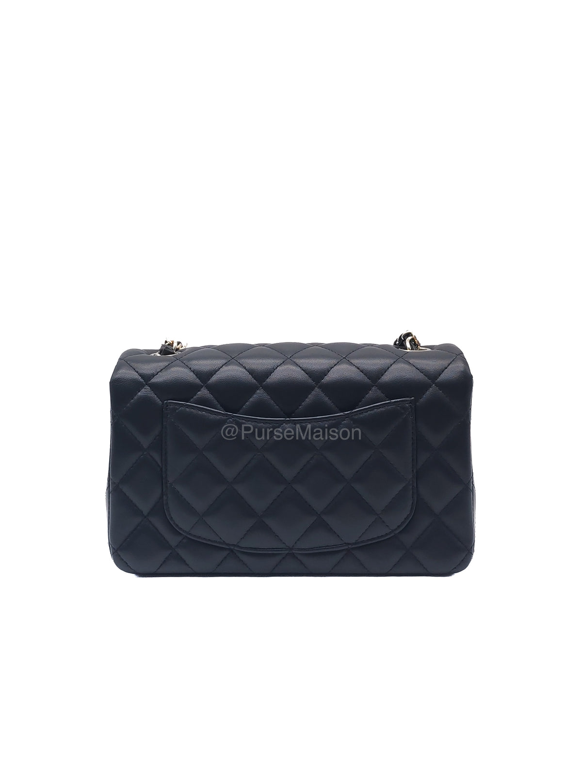 Chanel Mini Rectangle in Black Lambskin Leather Light Gold Hardware(Microchip) | Purse Maison Luxury Bags Shop