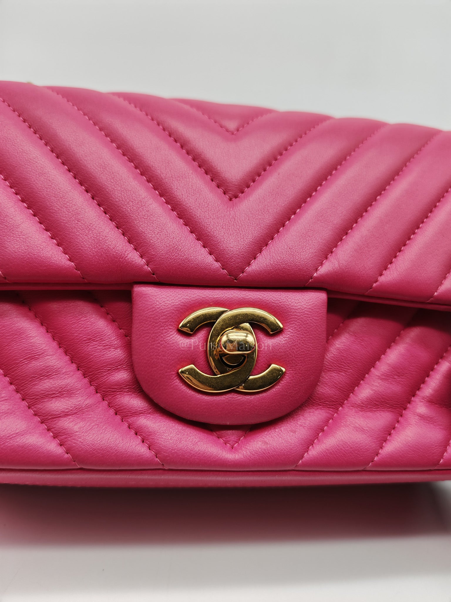 Mini Rectangle in Pink Chevron Quilted Lambskin Leather in Gold Hardware (Series 21) | Purse Maison Luxury Bags Shop