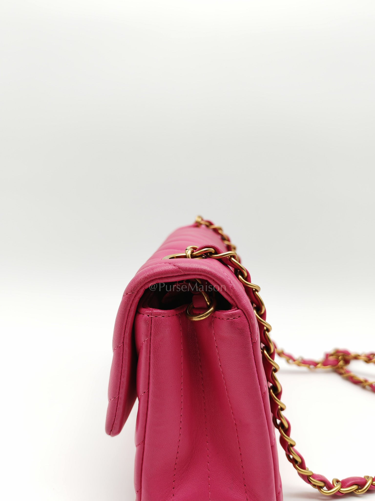 Mini Rectangle in Pink Chevron Quilted Lambskin Leather in Gold Hardware (Series 21) | Purse Maison Luxury Bags Shop