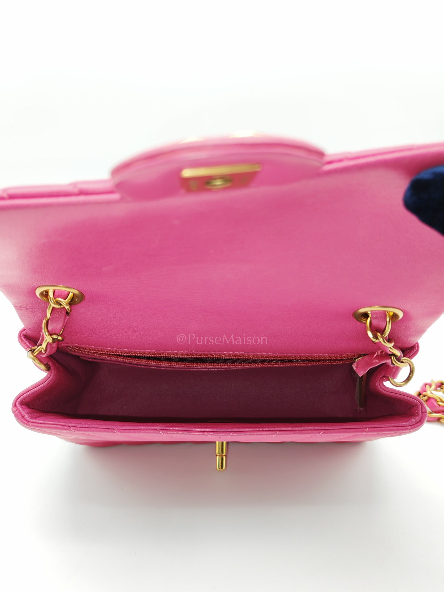 Mini Rectangle in Pink Chevron Quilted Lambskin Leather in Gold Hardware (Series 21) | Purse Maison Luxury Bags Shop