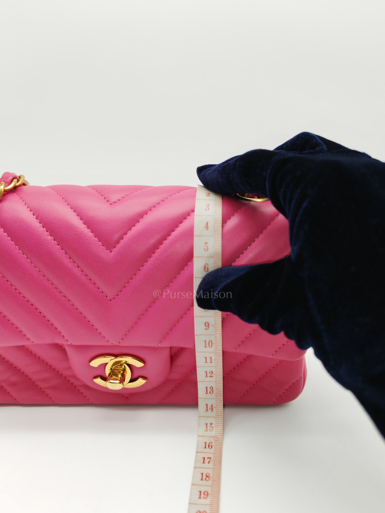 Mini Rectangle in Pink Chevron Quilted Lambskin Leather in Gold Hardware (Series 21) | Purse Maison Luxury Bags Shop